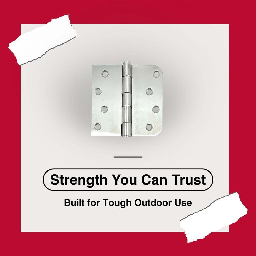 4" x 4" Stainless Steel Rounded Butt Hinges, 6-Pack