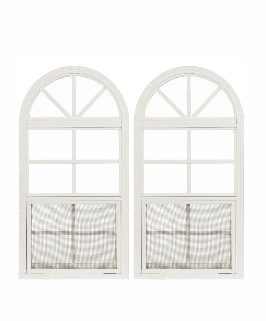 Apple Outdoor Supply 14x21 Shed Windows, Arch Top Flush Mount Sliding Windows with Tempered Glass & Screens, 2-Pack