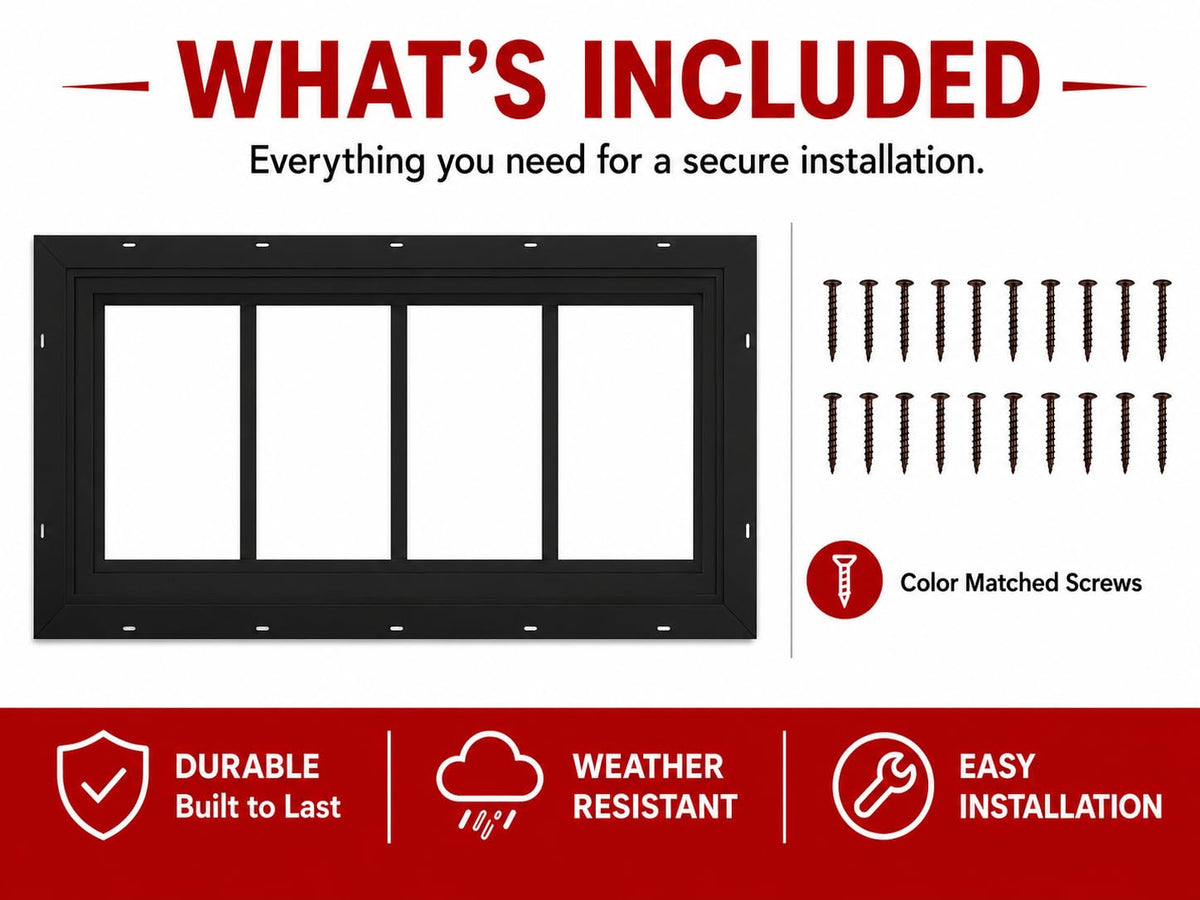 10.185" x 23" PVC Transom Window, Fixed Self-Trimmed, 4-Lite Tempered Glass