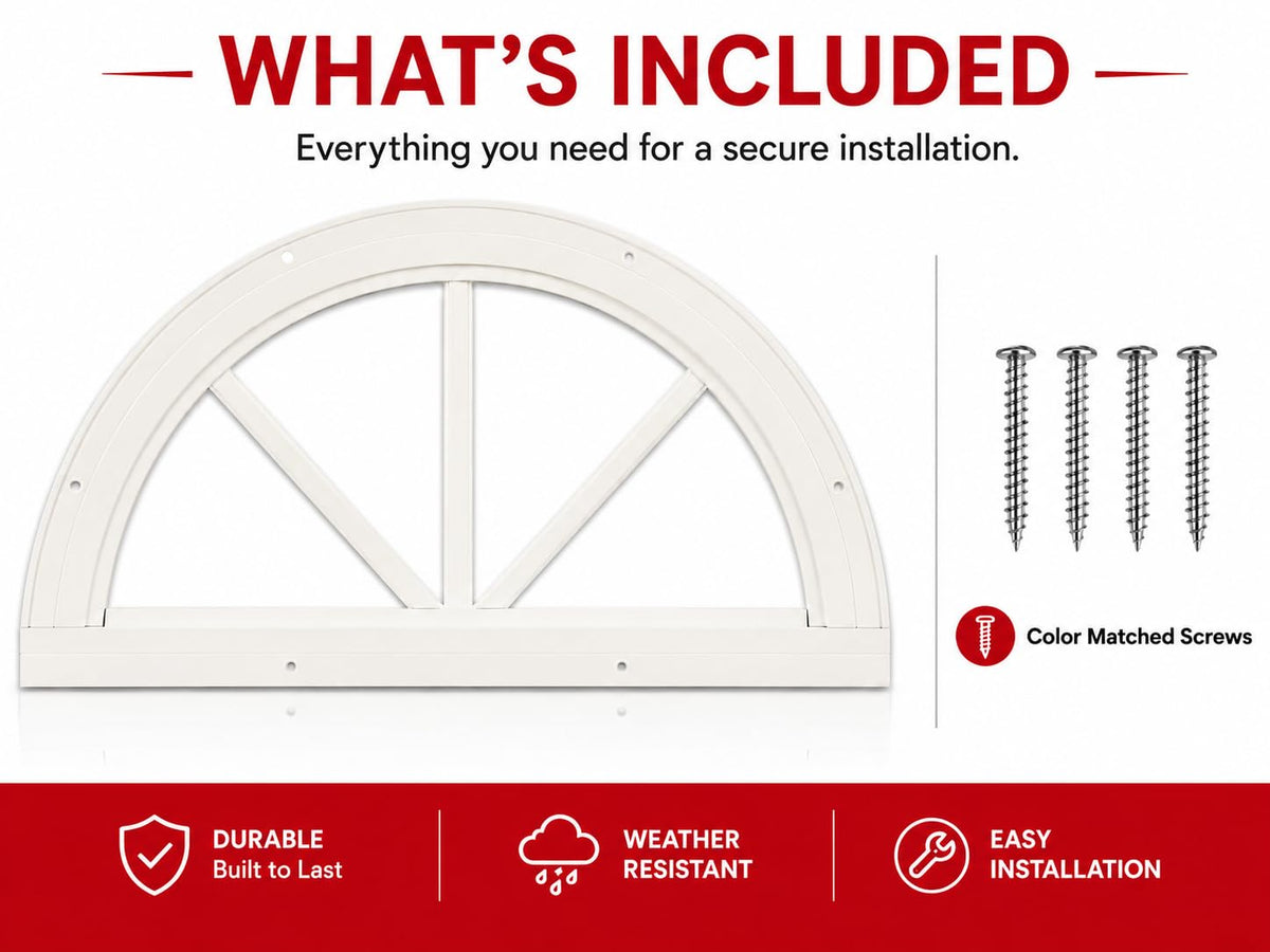 14" Half Moon Window, Fixed Flush Mount, Tempered Glass