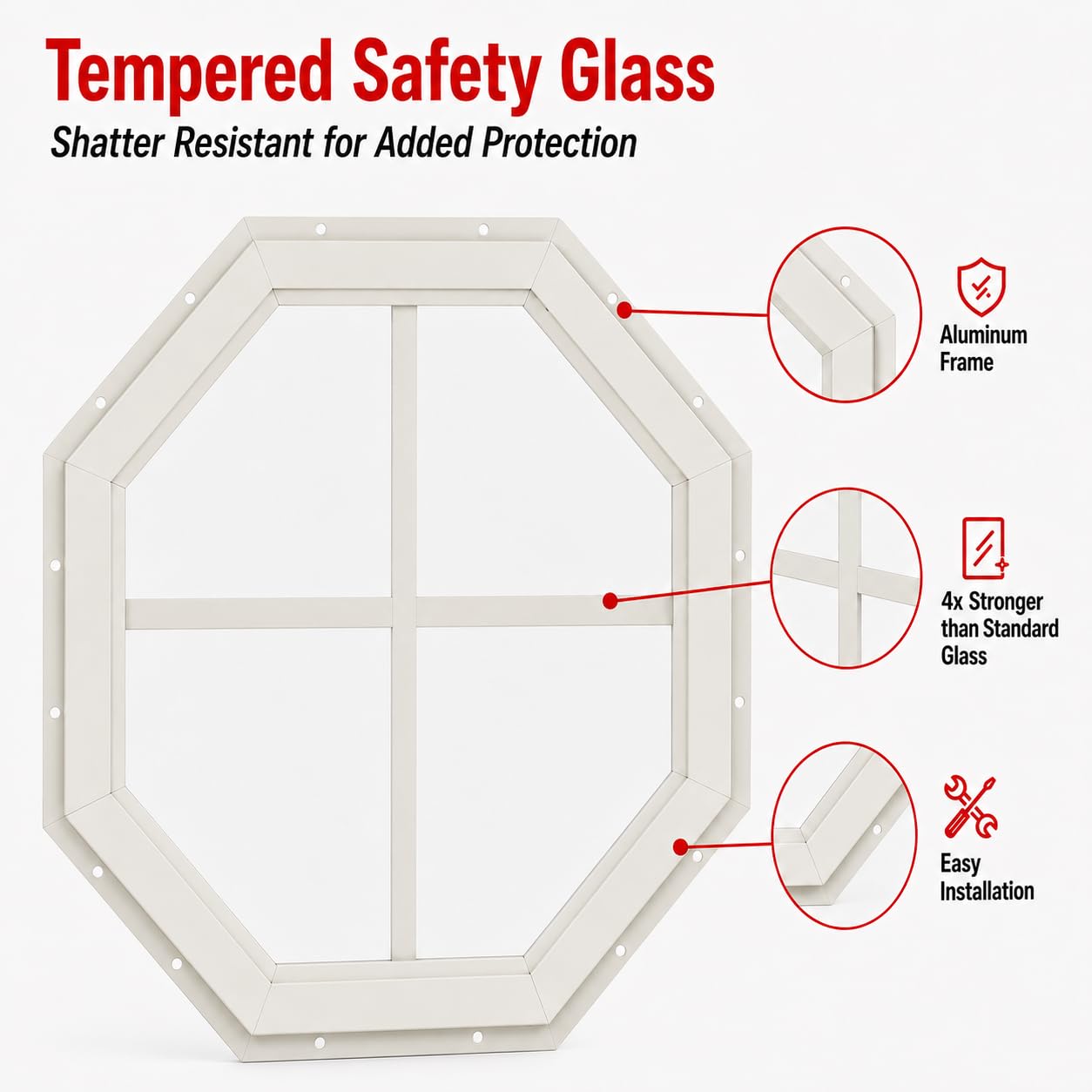 14" & 18" Octagon Gable Window, Fixed J-Lap Vinyl