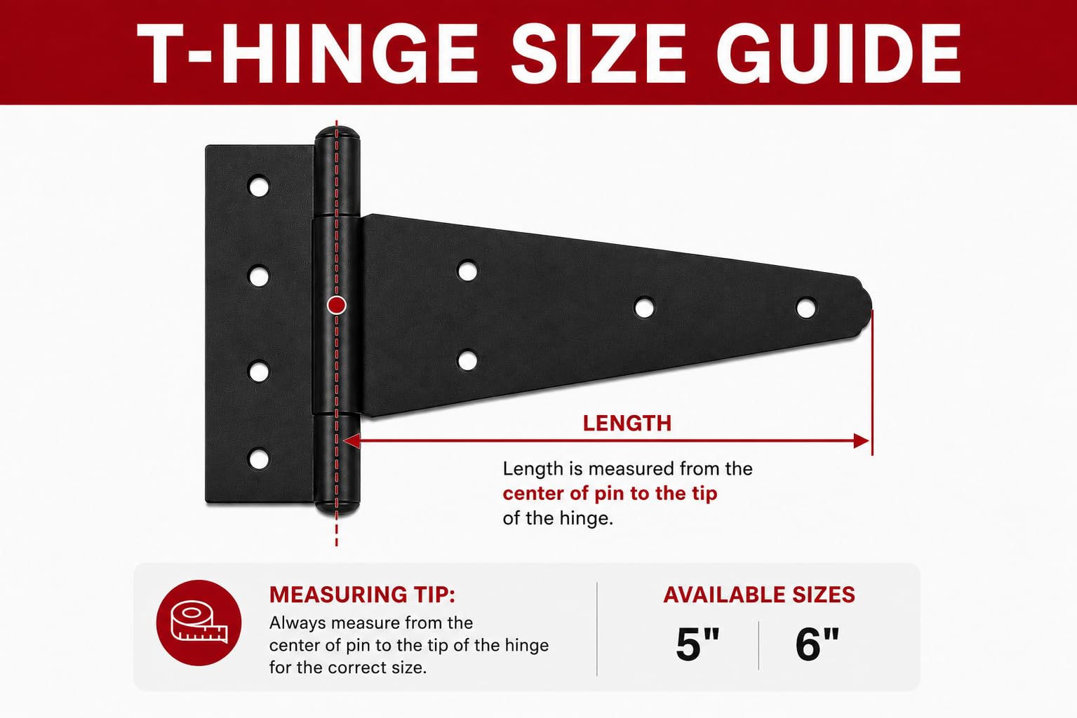 6" Black Decorative T-Hinges, 3-Pack