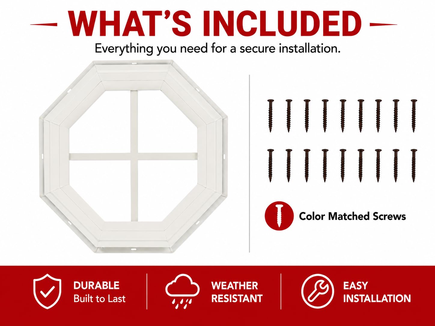 14" & 18" Octagon Gable Window, Fixed Flush Mount