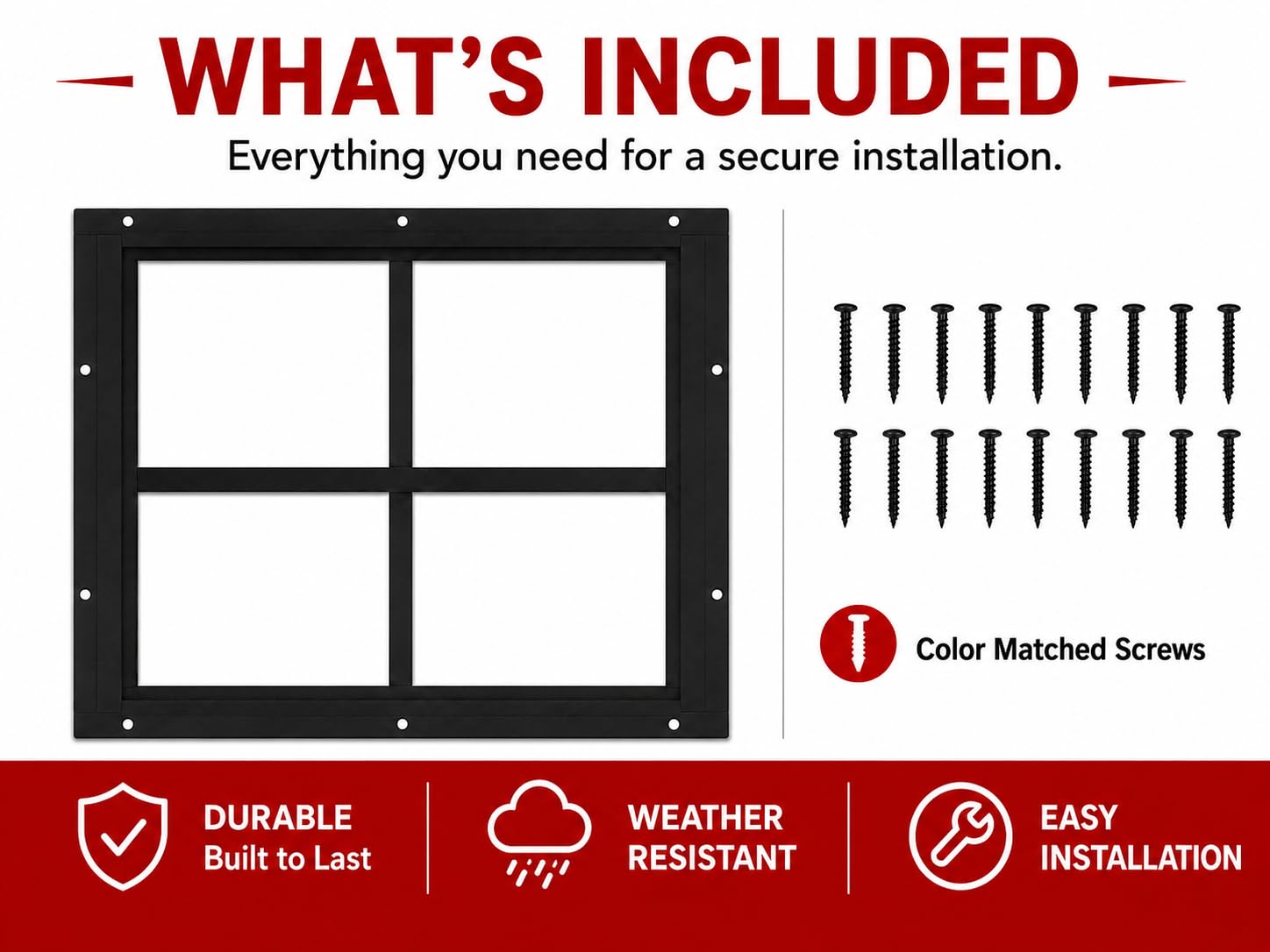 12" x 12" Square Gable Window, Fixed Flush Mount, Tempered Glass