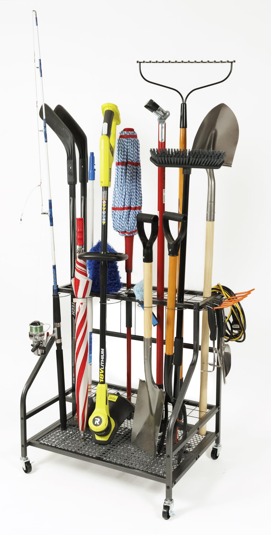 Garden Tool Organizer Stand for up to 55 Long-Handled Tools, Black Powder Coated for Sheds, Garages, and Utility Rooms (GTSU55BLK-BX1)