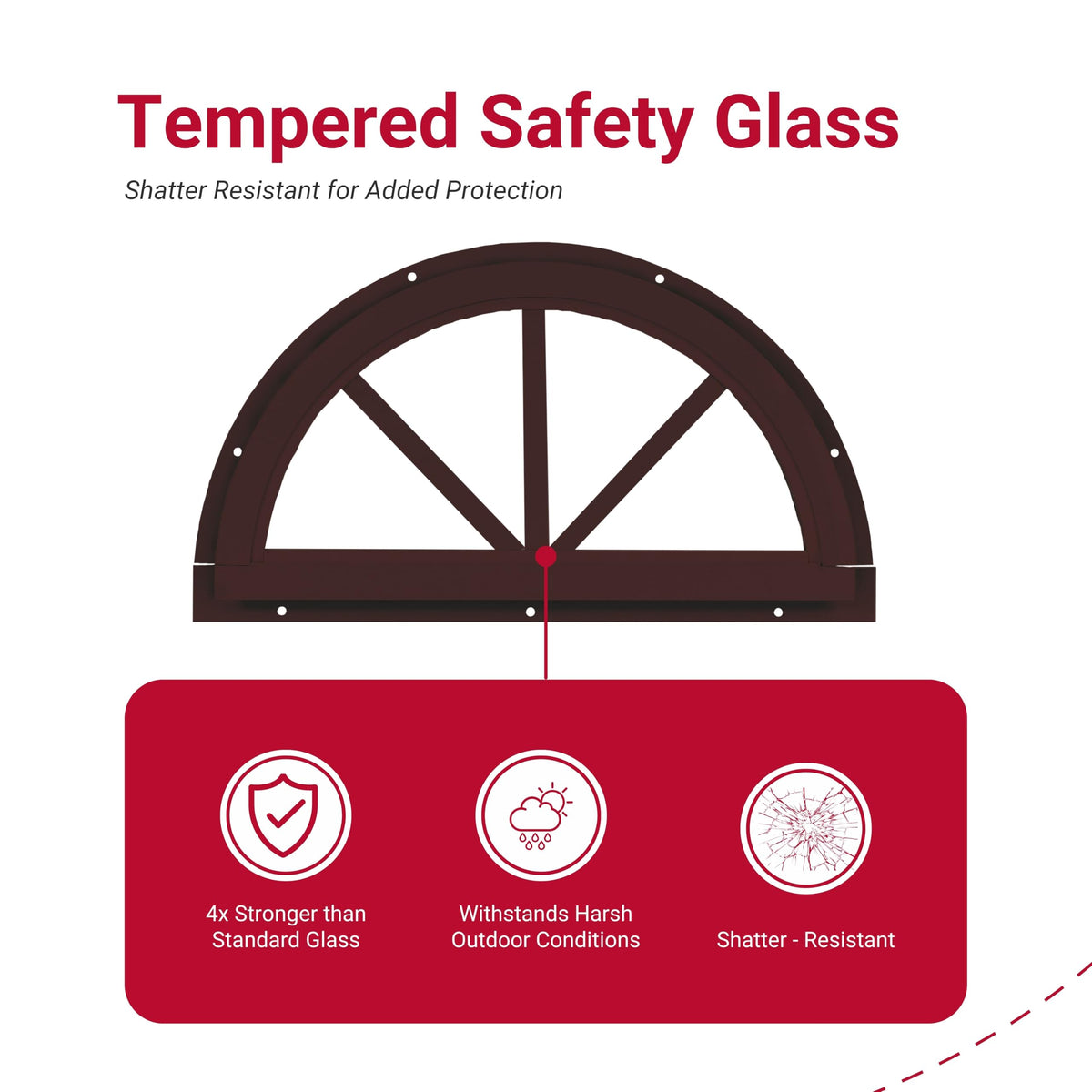 14" Half Moon Window, Fixed Flush Mount, Tempered Glass