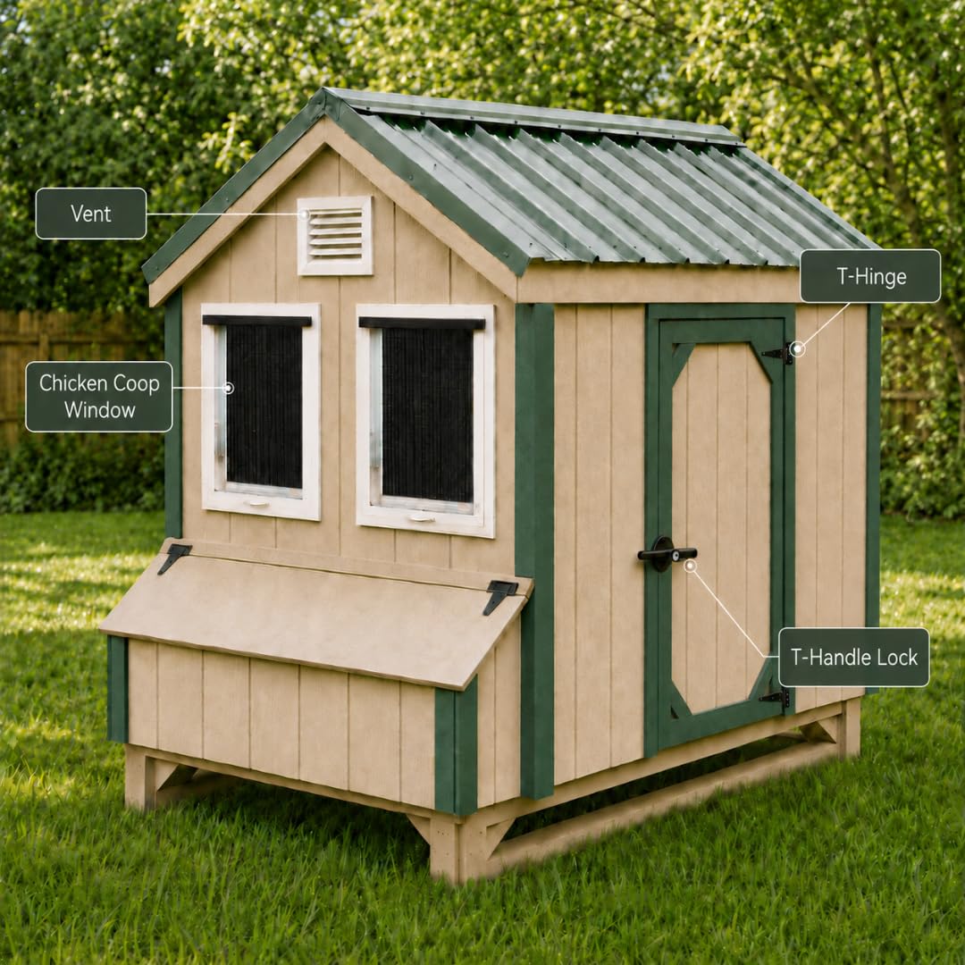 Apple Outdoor Supply Chicken Coop Window, Flush Mount Tilt-Out Window with Tempered Glass & Screen, 1-Pack