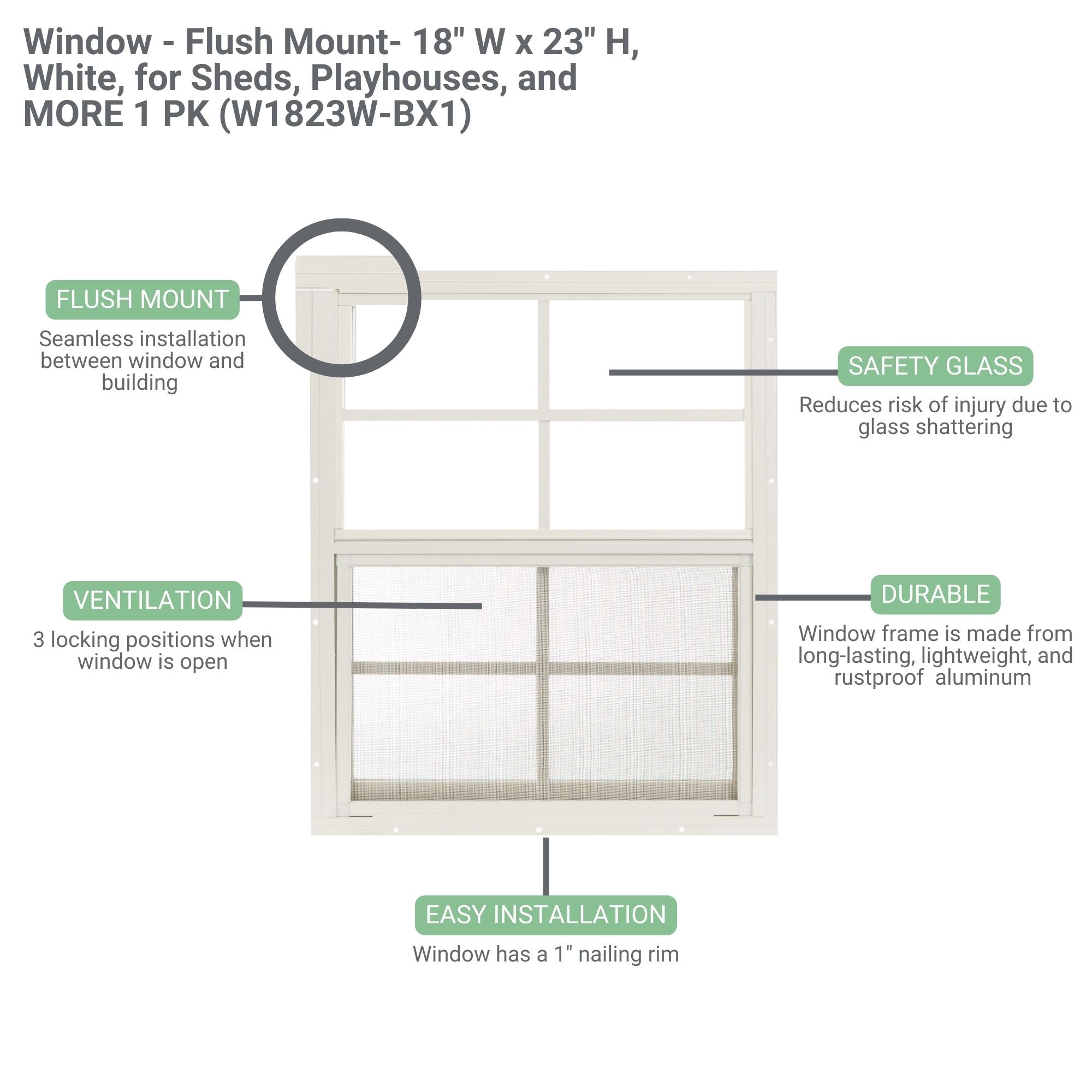 18" W x 23" H Flush Mount Shed Window,  1 PK