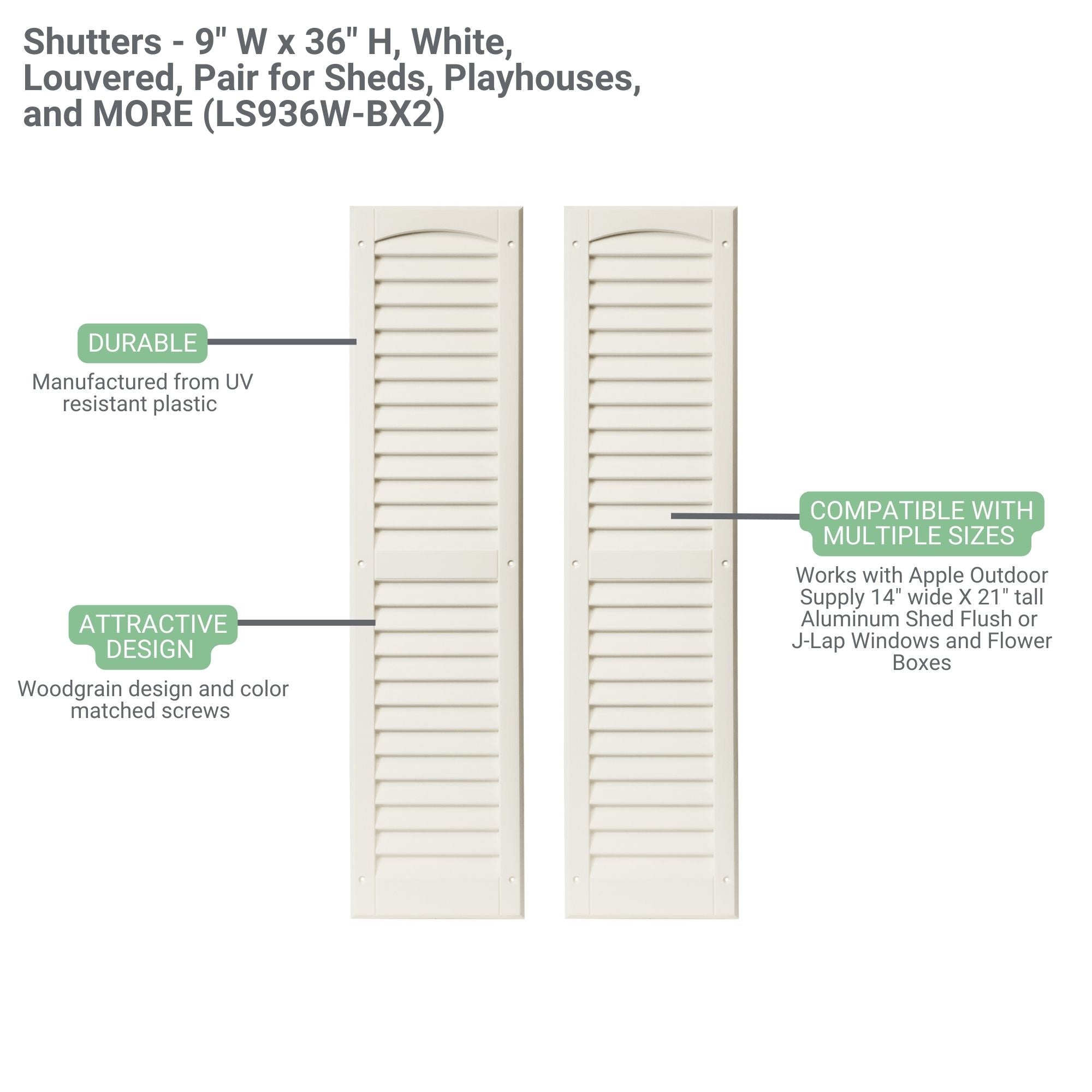 Shutters - 9" W x 36" H Raised Panel Shutters,  1 Pair