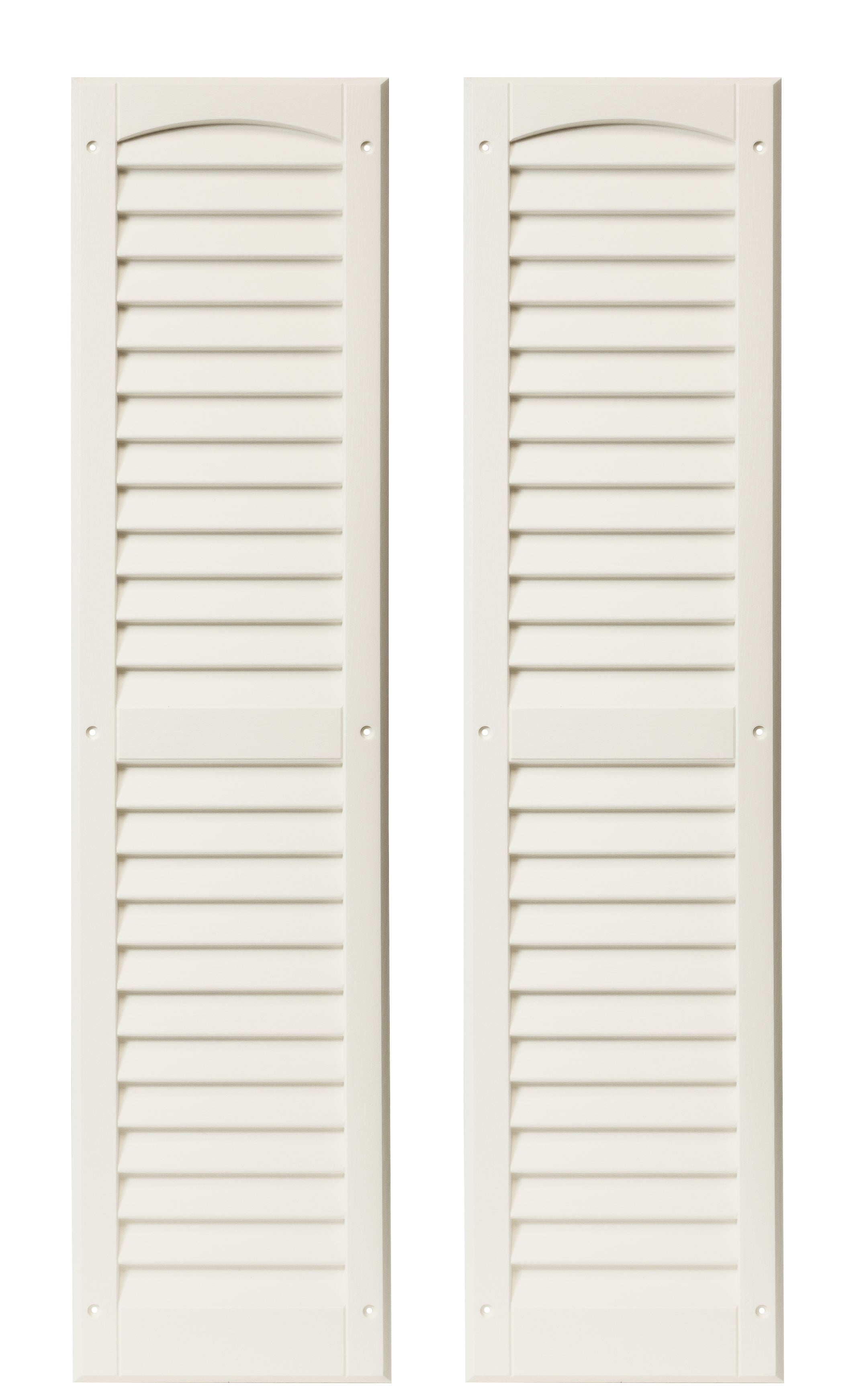 Pair of 9" W x 36" H Louvered White Shutters for Sheds, Playhouses, and MORE