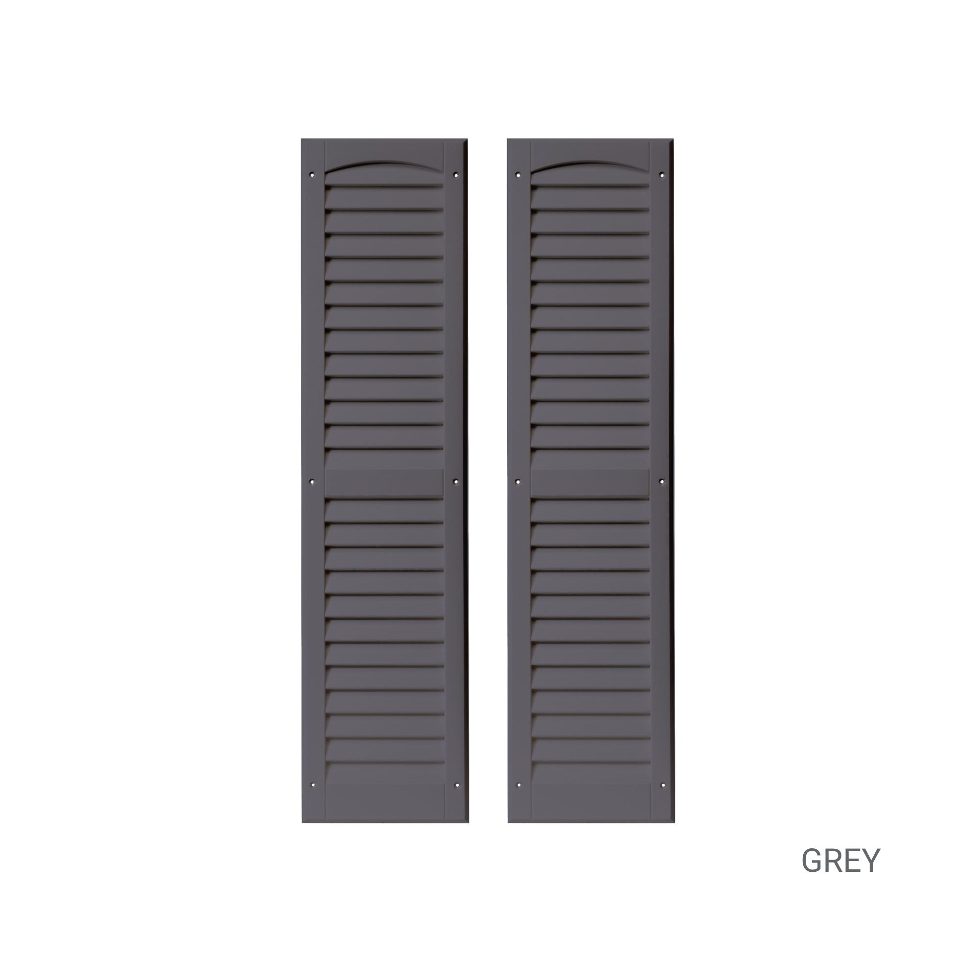 Pair of 9" W x 36" H Louvered Grey Shutters for Sheds, Playhouses, and MORE