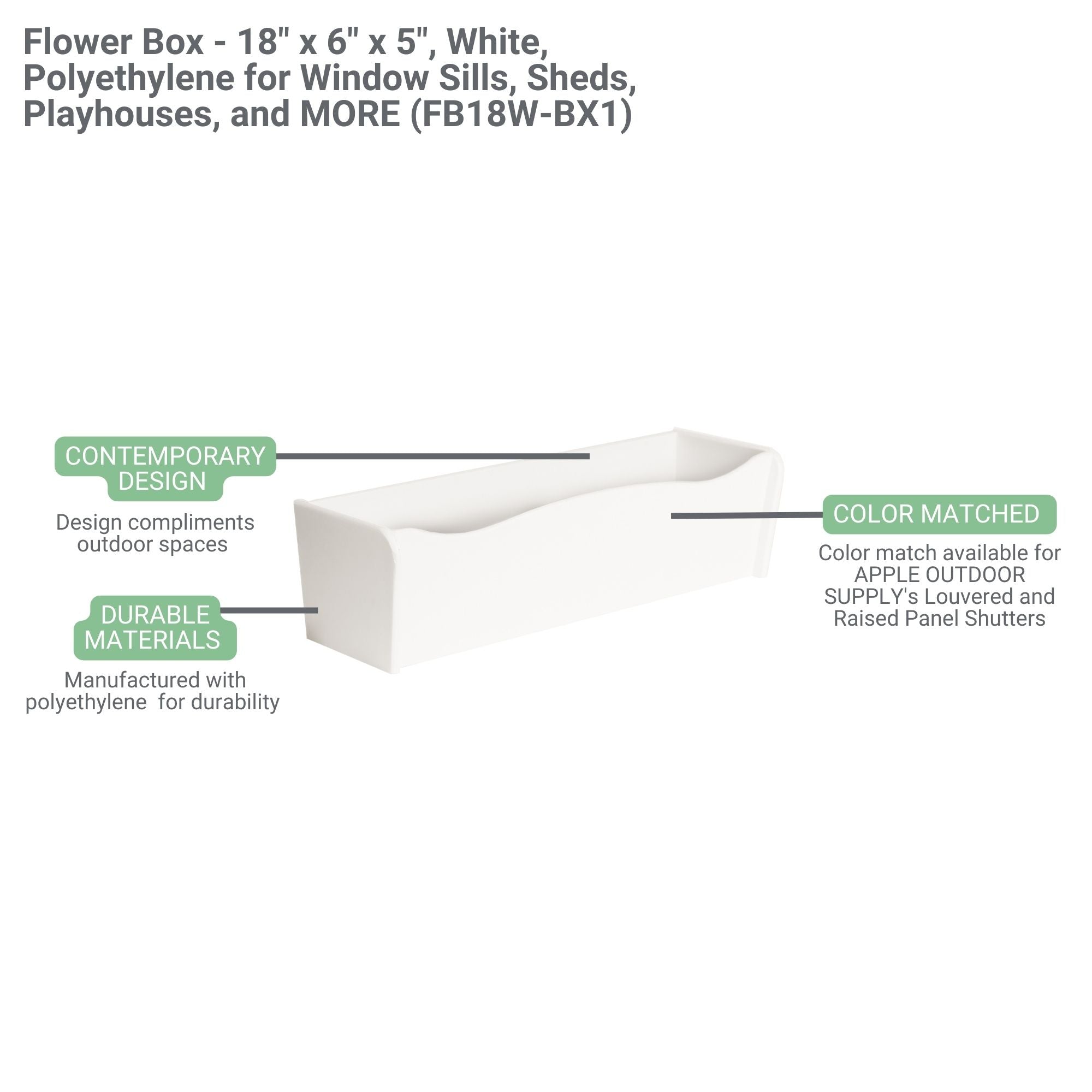 18” Paintable Flower Box – Weather-Resistant for Sheds and Playhouses