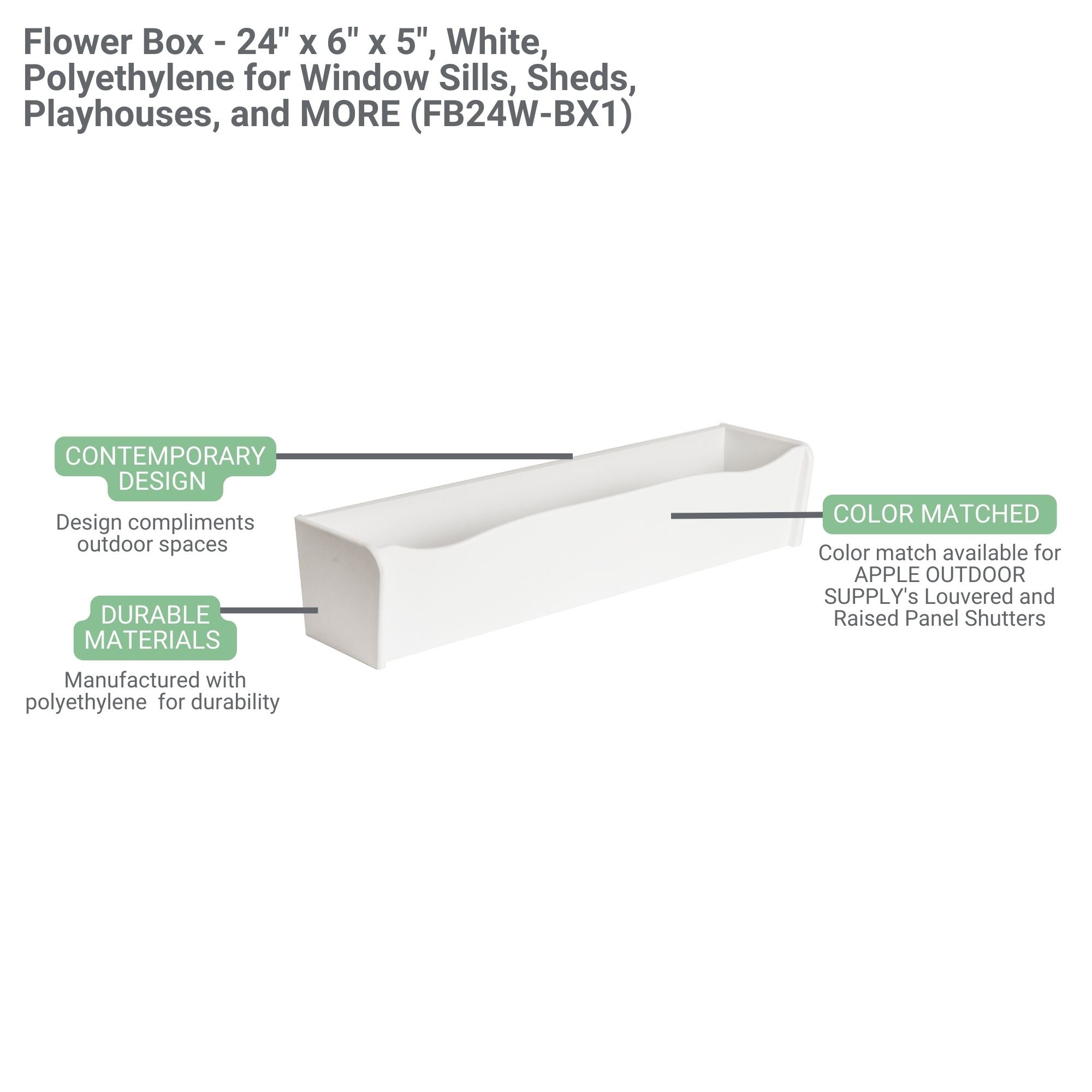 24” Paintable Flower Box – Weather-Resistant for Sheds and Playhouses