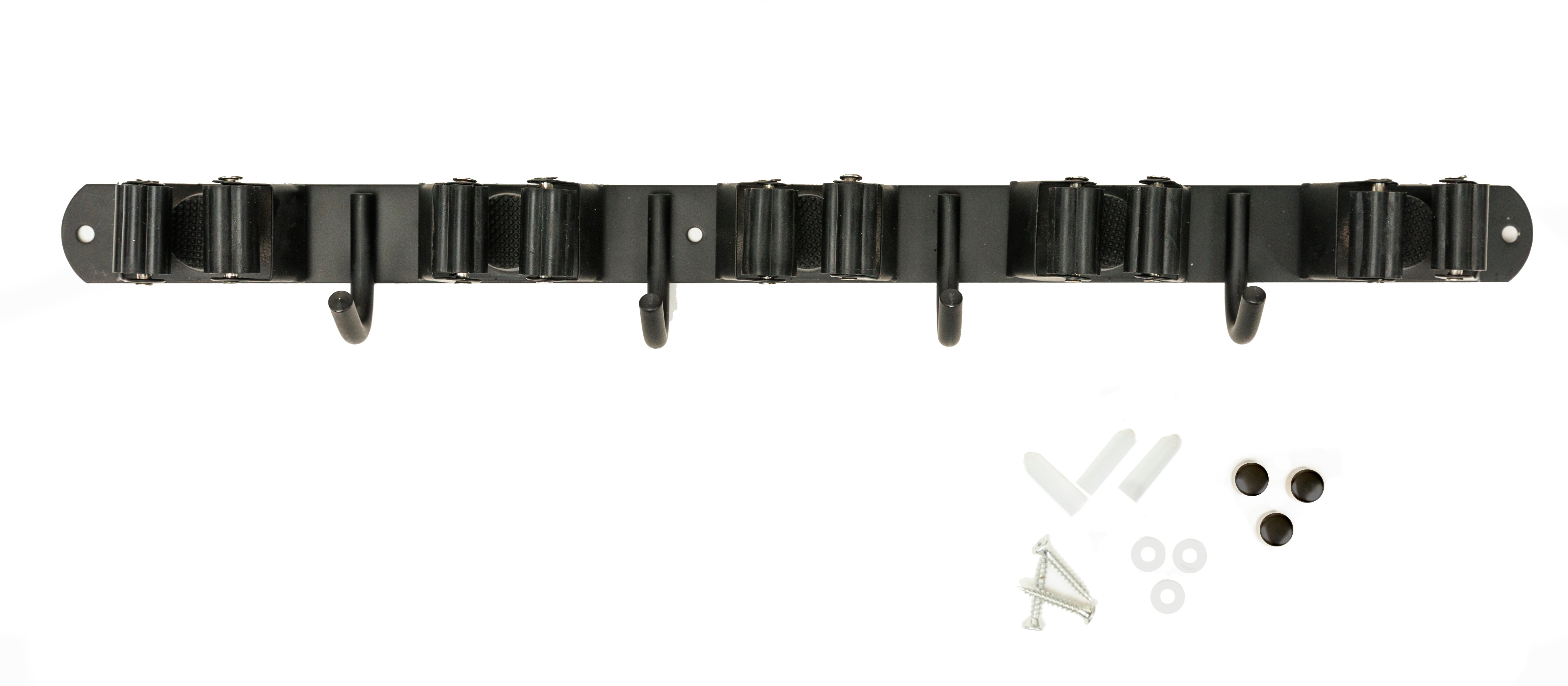Heavy Duty Garden Tool Organizer Wall Mount with 5 Holders & 4 Hooks, Silver or Black