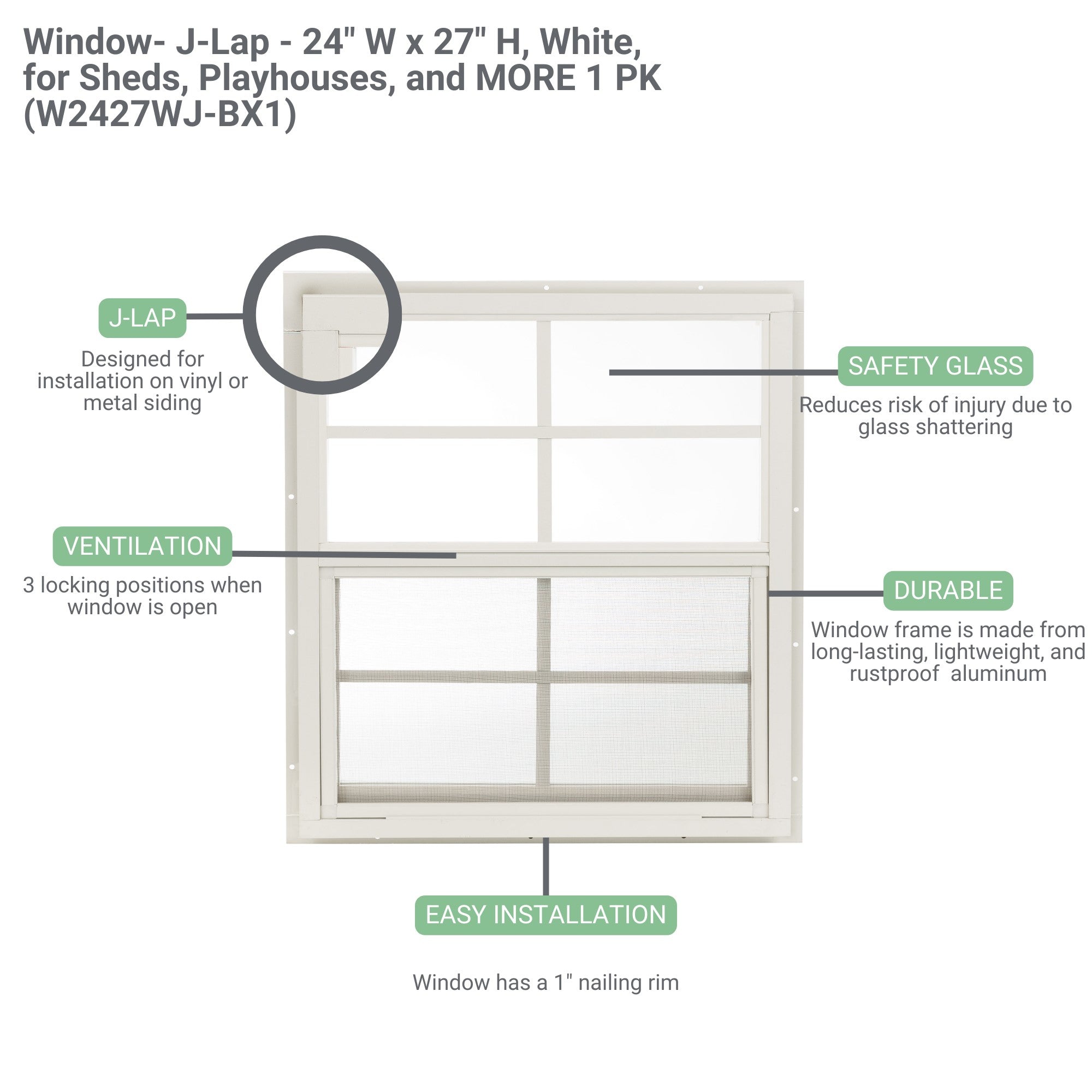 24" W x 27" H J-Lap Mount Shed Window, 1 PK
