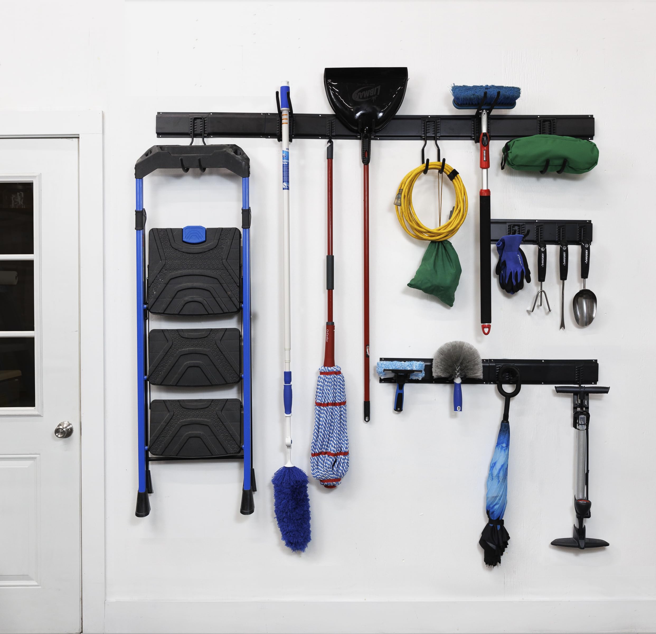 Garden Tool Organization Wall Mounted Storage System, Adjustable, Black Heavy Duty for for Sheds, Garages, and Utility Rooms, 22 PCs: 7 Rails+ 15 Hooks; 1 Set per Box (GTWSS22BLK-BX1)