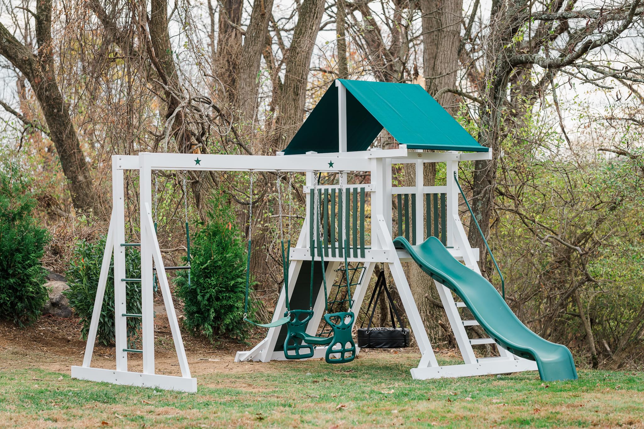 Multi-Child Double Glider Swing Kit for Playsets & Outdoor Gyms- Double The Fun! Heavy Duty Dual-Ride Tandem Swing, Protective Chains, Hardware & FREE Eye Bolt Connectors!