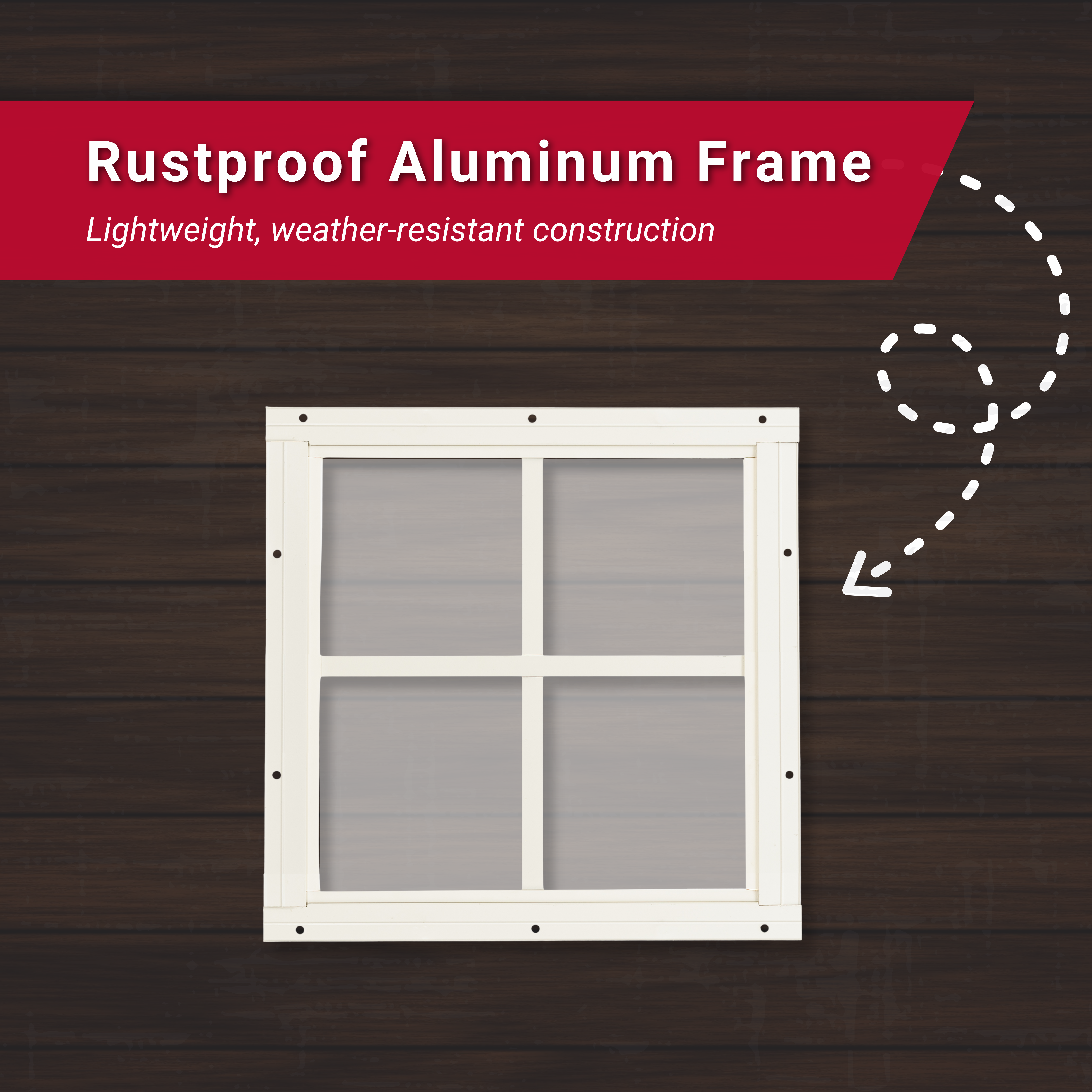 12"x12" Square Gable Flush Mount Shed Window – 1-Pack