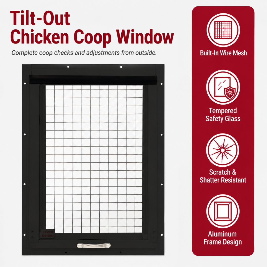 Apple Outdoor Supply 14x21 Chicken Coop Window, Flush Mount Tilt-Out Window with Tempered Glass & Screen, 1-Pack
