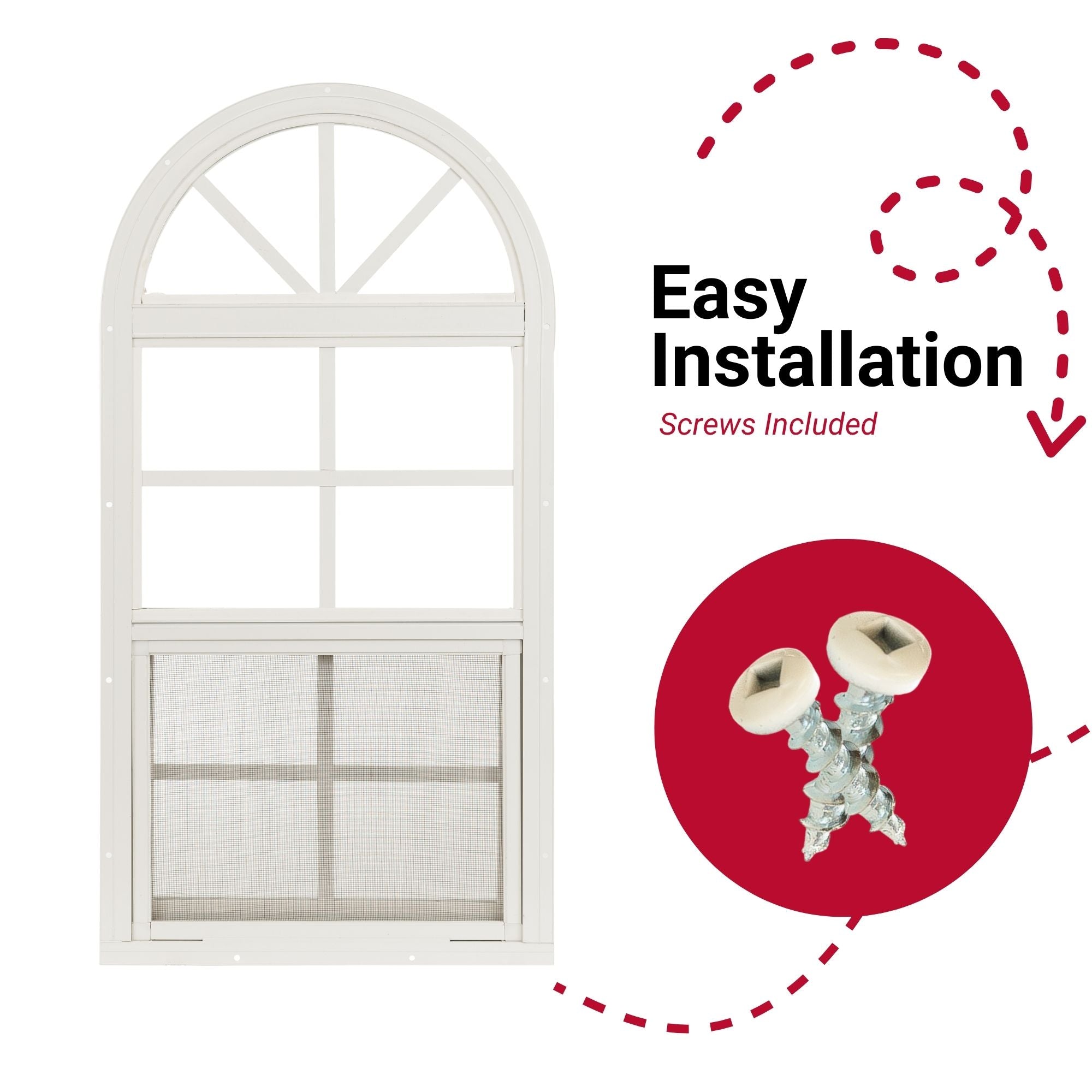 14" W x 28" H Arch Top Flush Mount Shed Window, 2 PK