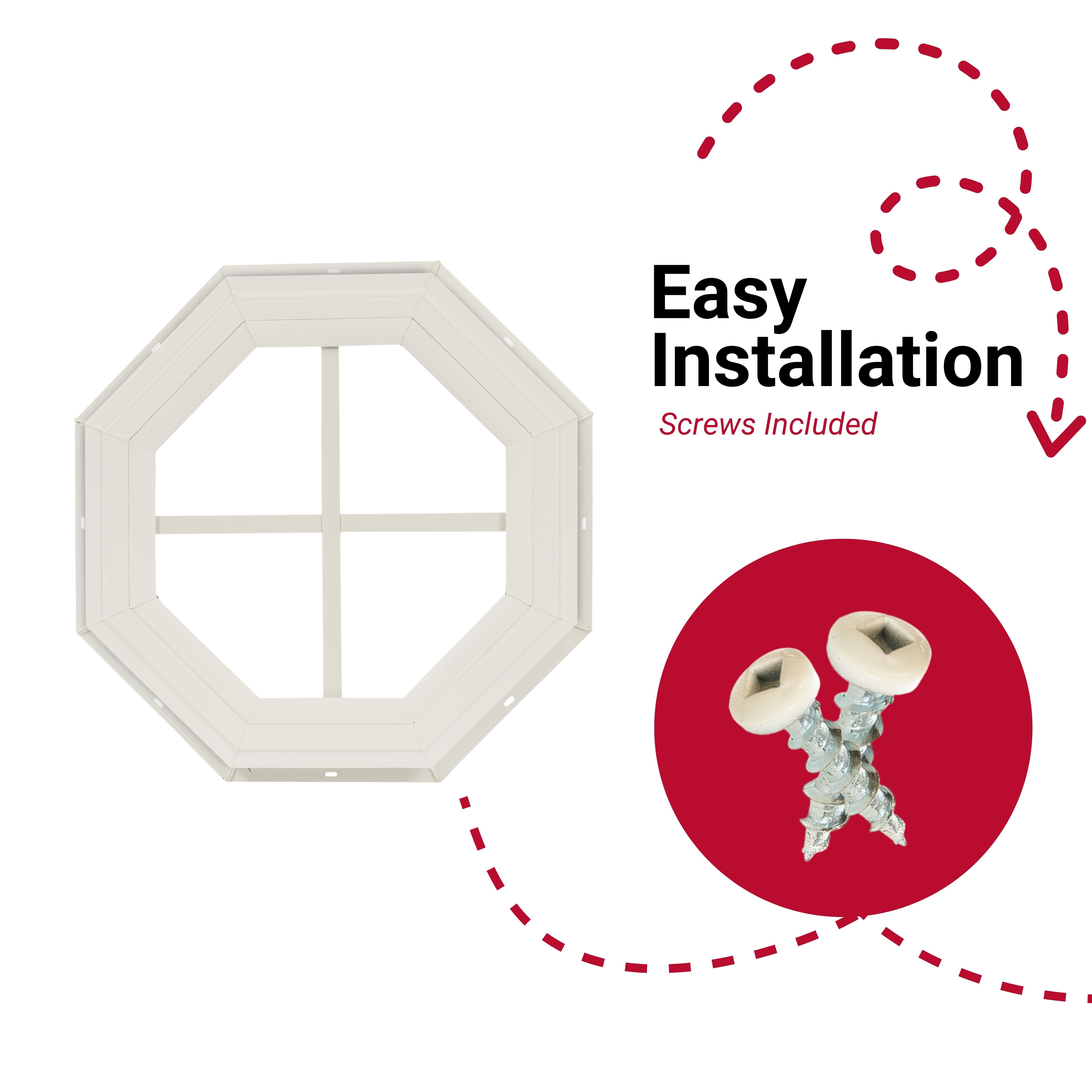 14" Octagon Gable Flush Mount Shed Window, PVC