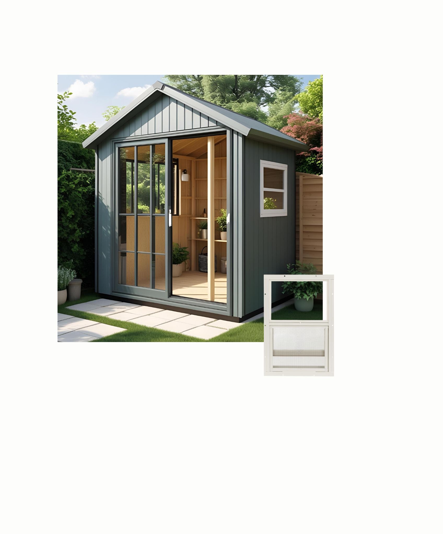 NO GRID Shed Window, Flush Mount Sliding 24" x 27" | Tempered Glass, Screened, Rustproof Frame