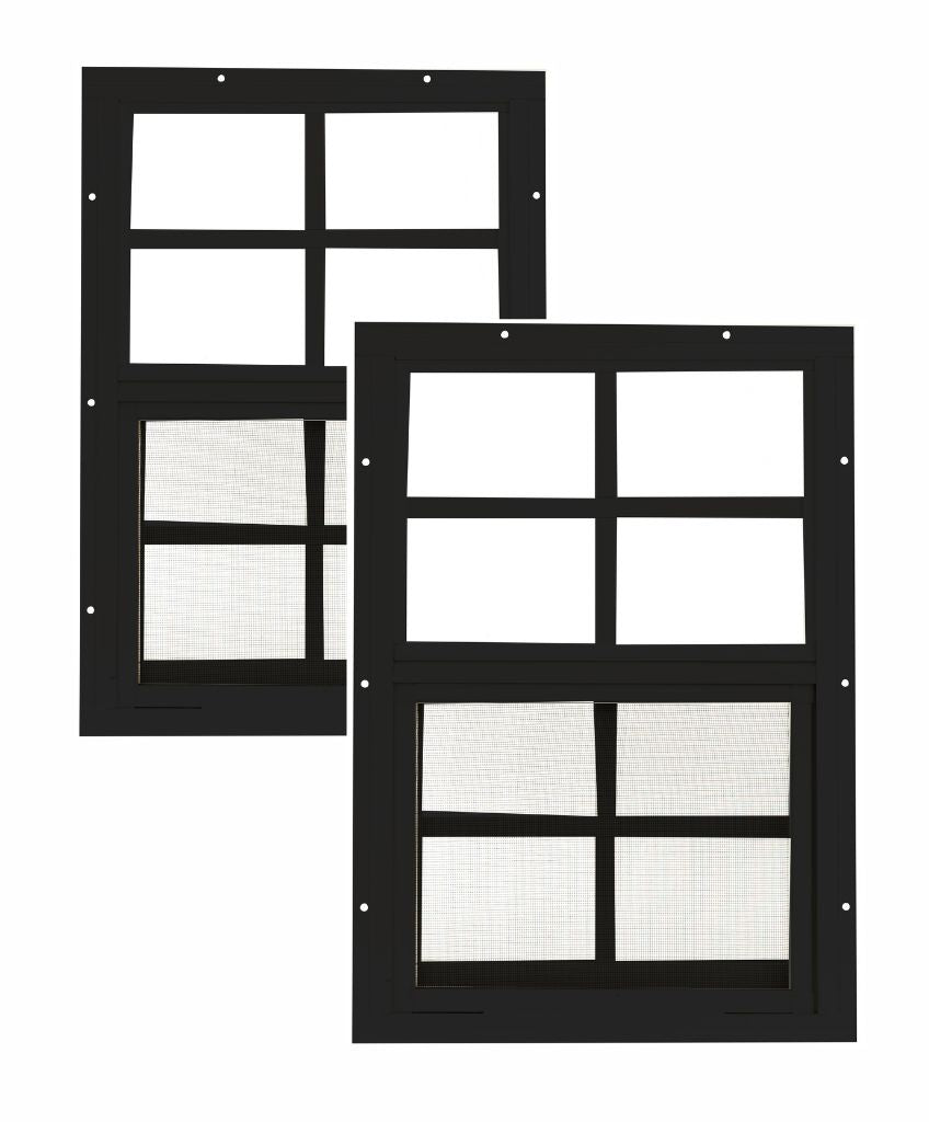 12" W x 18" H Single Hung Flush Mount Black Window for Sheds, Playhouses, and MORE 2 pack