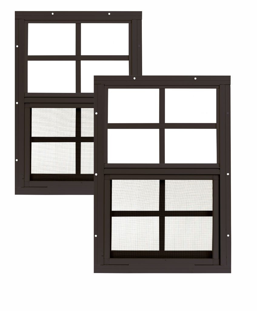 12" W x 18" H Single Hung Flush Mount Brown Window for Sheds, Playhouses, and MORE 2 pack