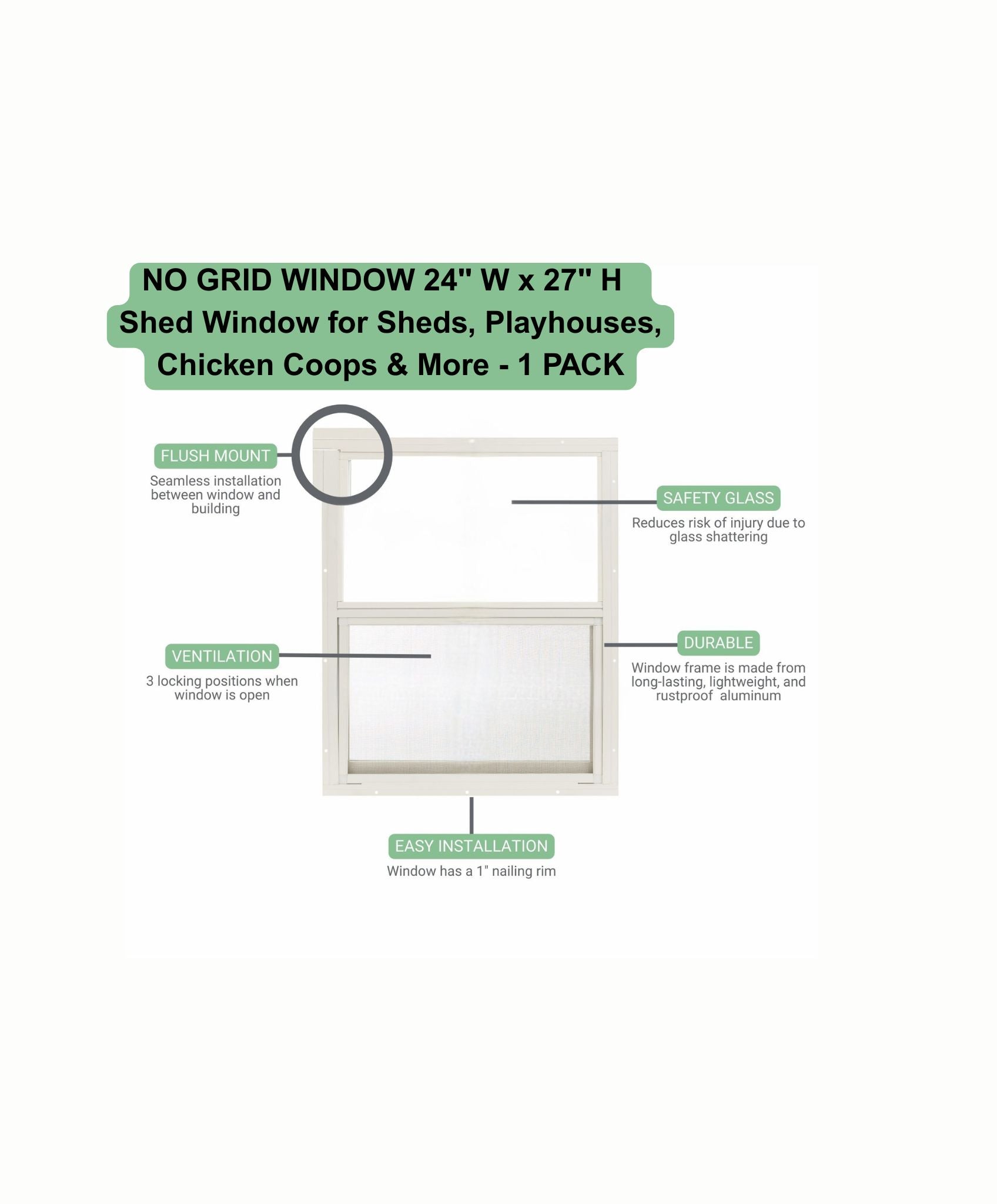 Shed Window 24x27 NO GRIDS
