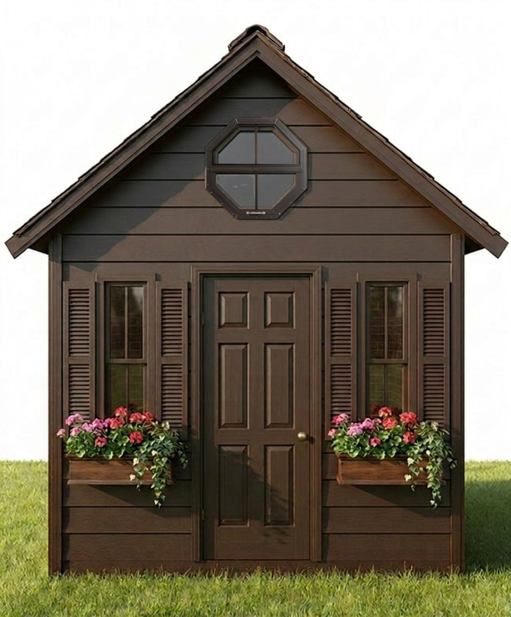 Shed Window 14" Tilt Out Octagon, Flush Mount Brown for Sheds, Playhouses, and Chicken Coops