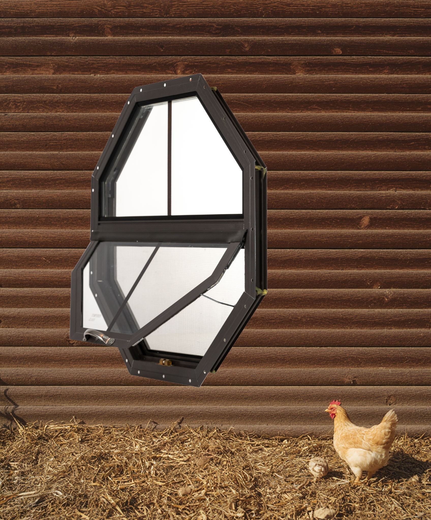 Shed Window 14" Tilt Out Octagon, Flush Mount Brown for Sheds, Playhouses, and Chicken Coops