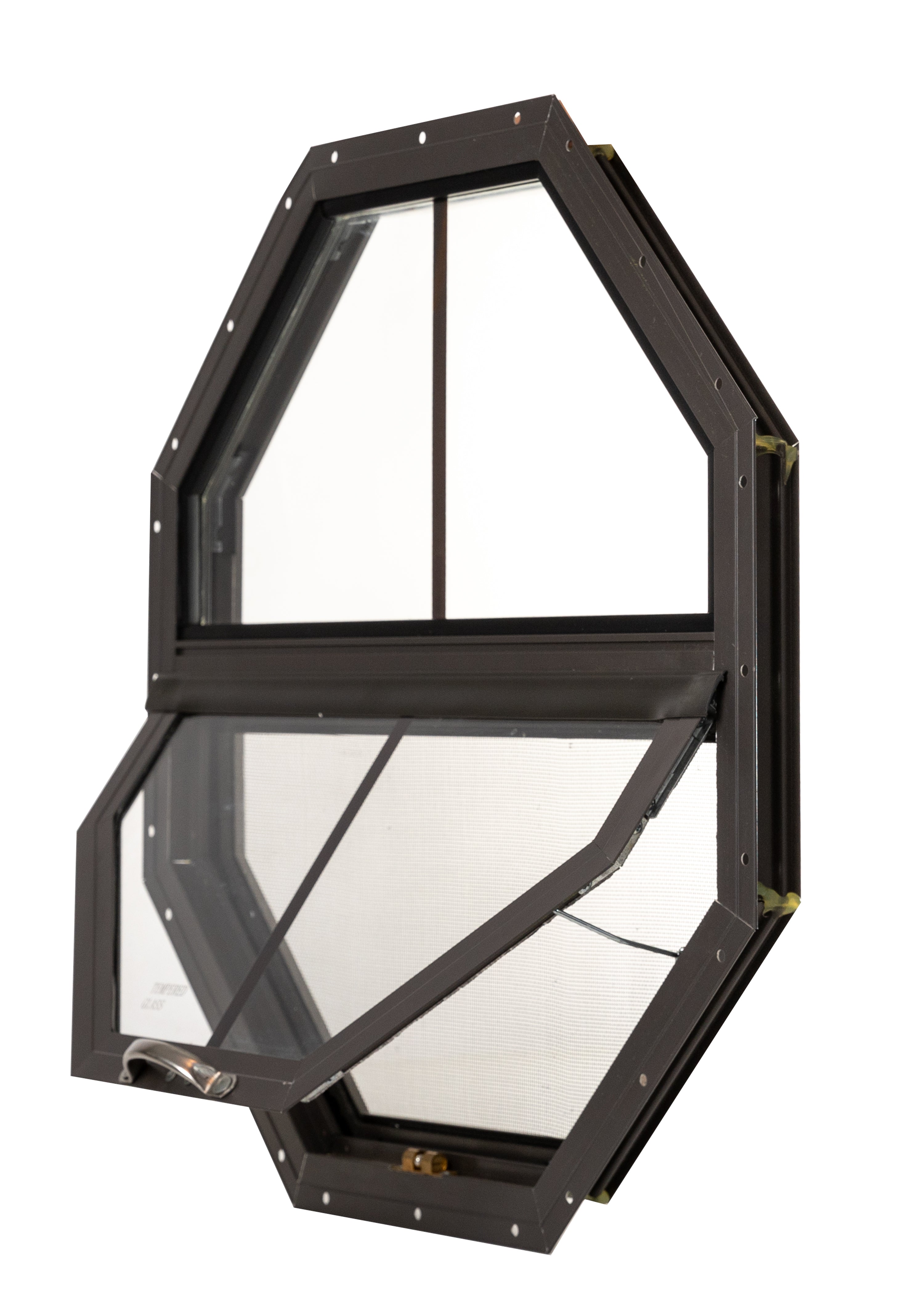 Shed Window 14" Tilt Out Octagon, Flush Mount Brown for Sheds, Playhouses, and Chicken Coops