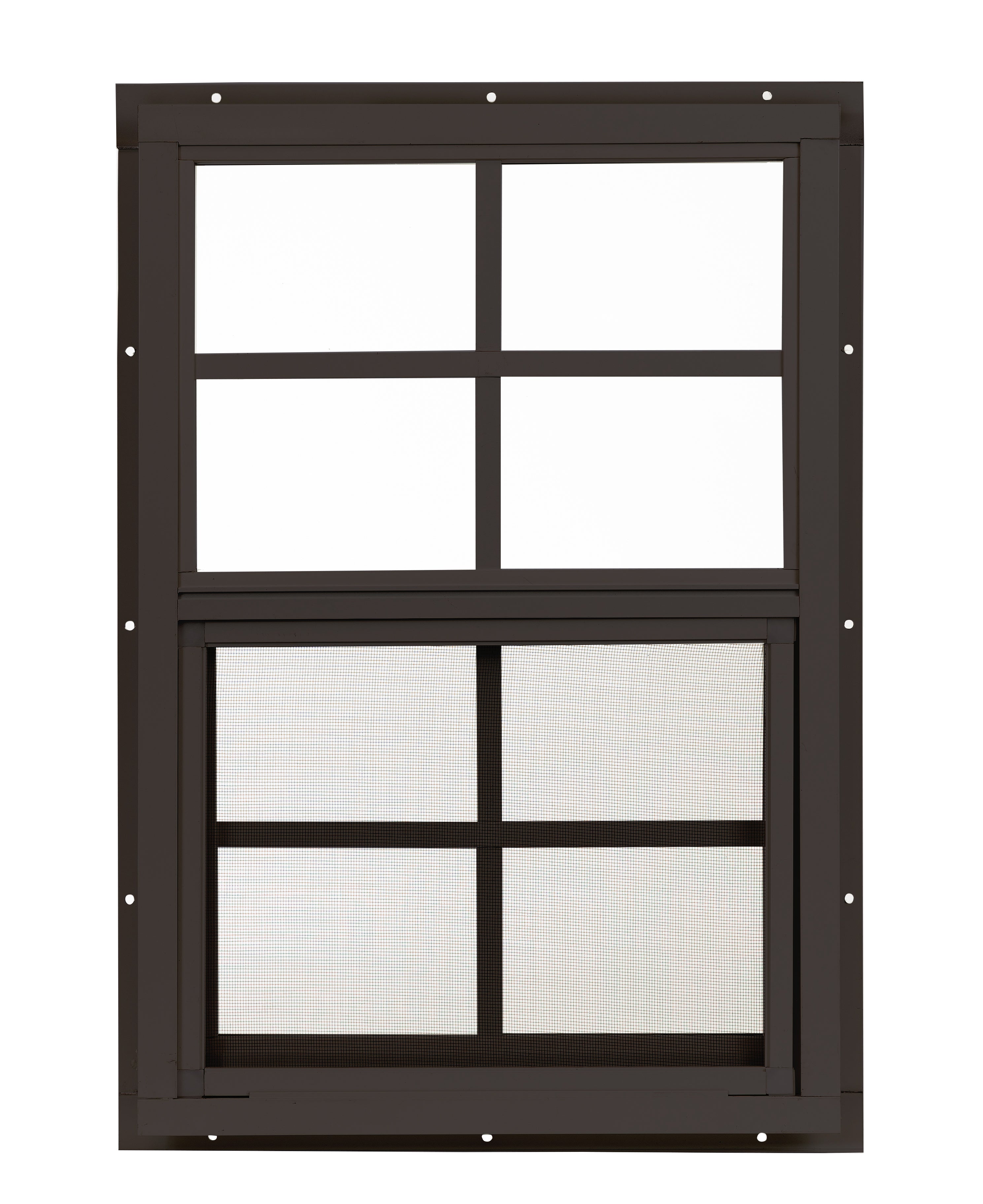 14" W x 21" H Single Hung Flush Mount Brown Window  with Grids for Sheds, Playhouses, and MORE