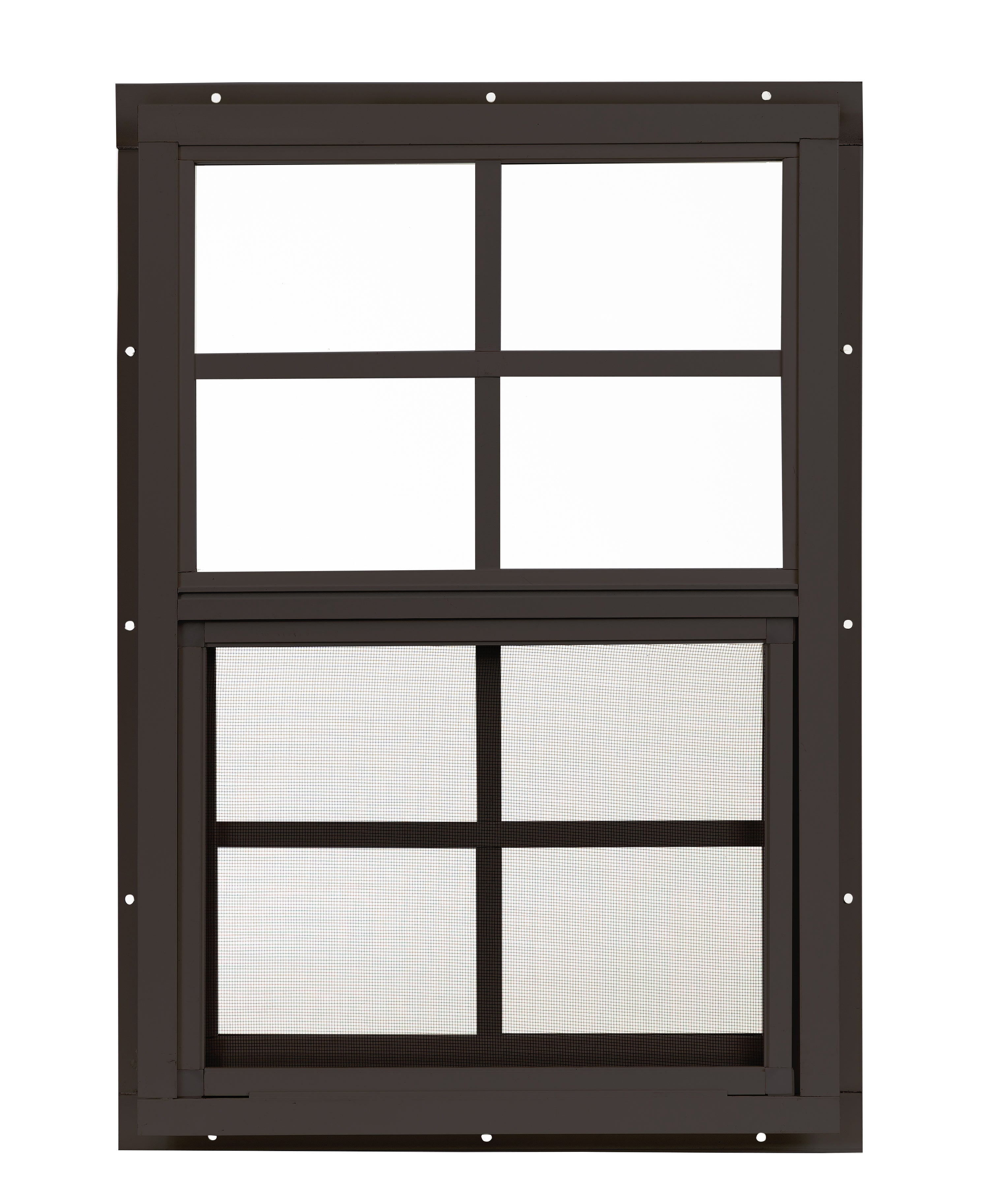 14" W x 21" H Single Hung Flush Mount Brown Window with Grids for Sheds, Playhouses, and MORE