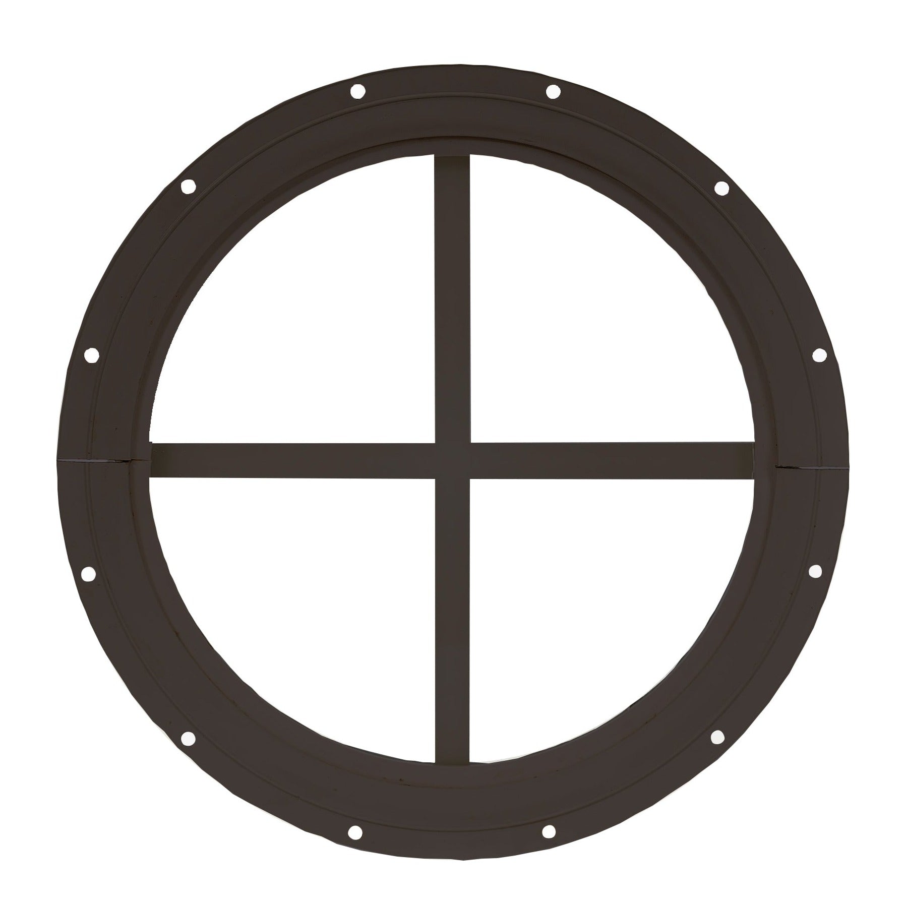 10" Round Gable Flush Mount Brown Window  with Grids for Sheds, Playhouses, and MORE