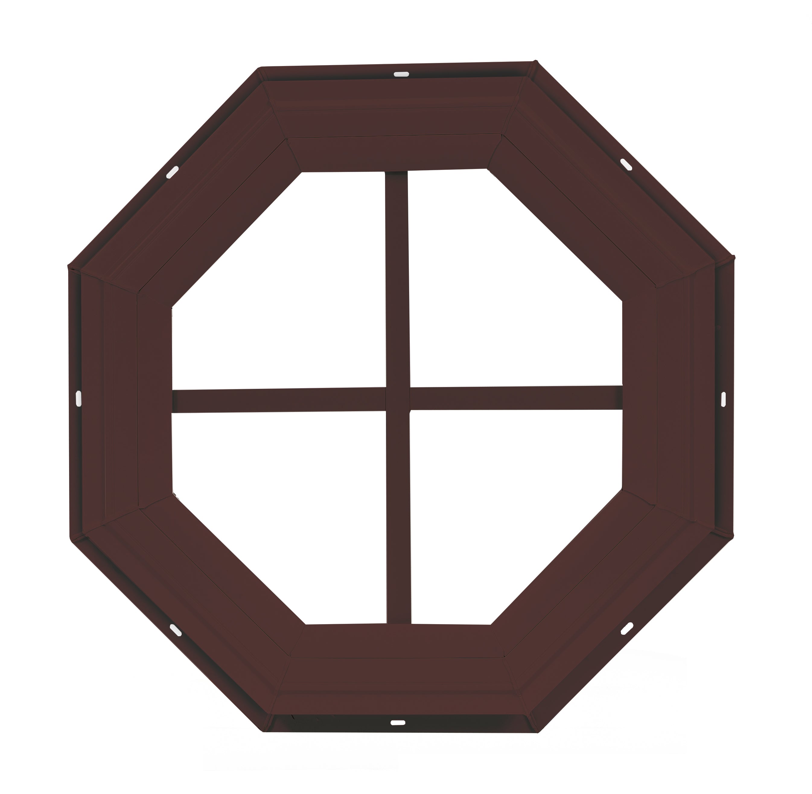 18" Octagon Gable J-Lap Mount PVC Brown Window with Grids for Sheds, Playhouses, and MORE
