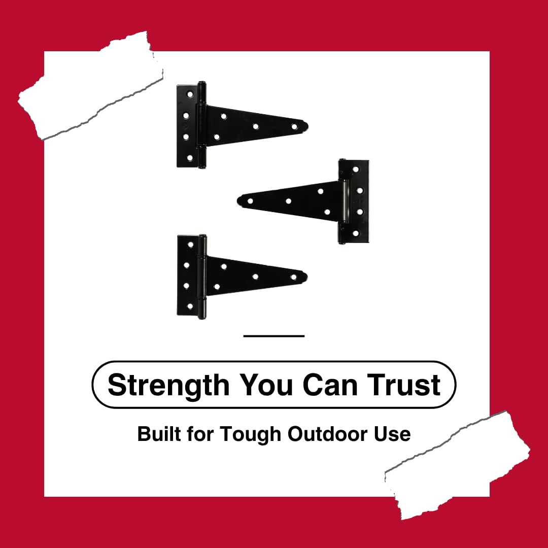 6" Black Heavy Duty T-Hinges, 3-Pack