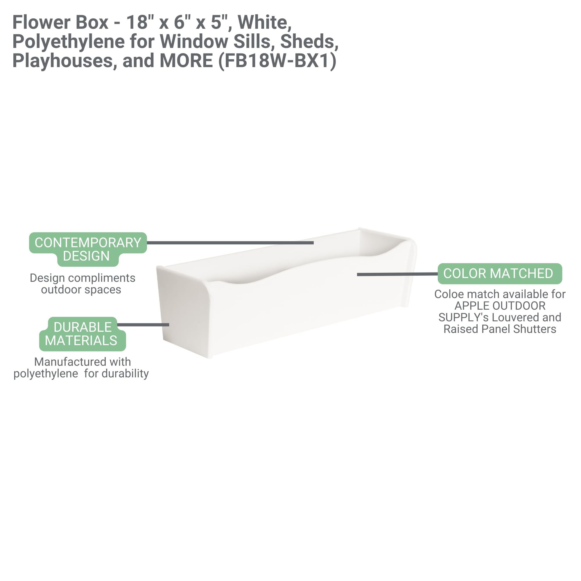 18" x 5" Flower Box for Shed Windows, 1-Pack