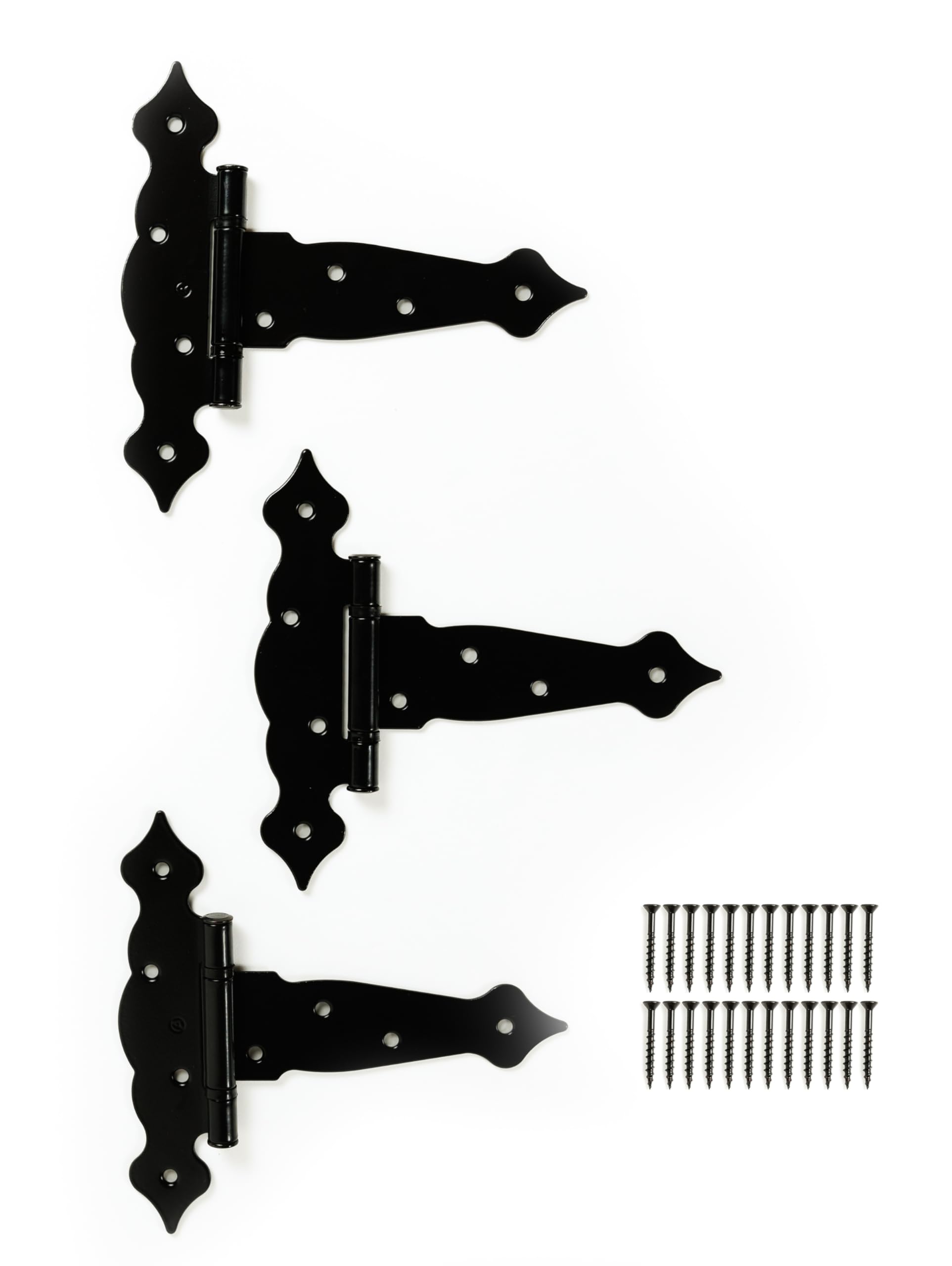 6" Black Decorative T-Hinges, 3-Pack