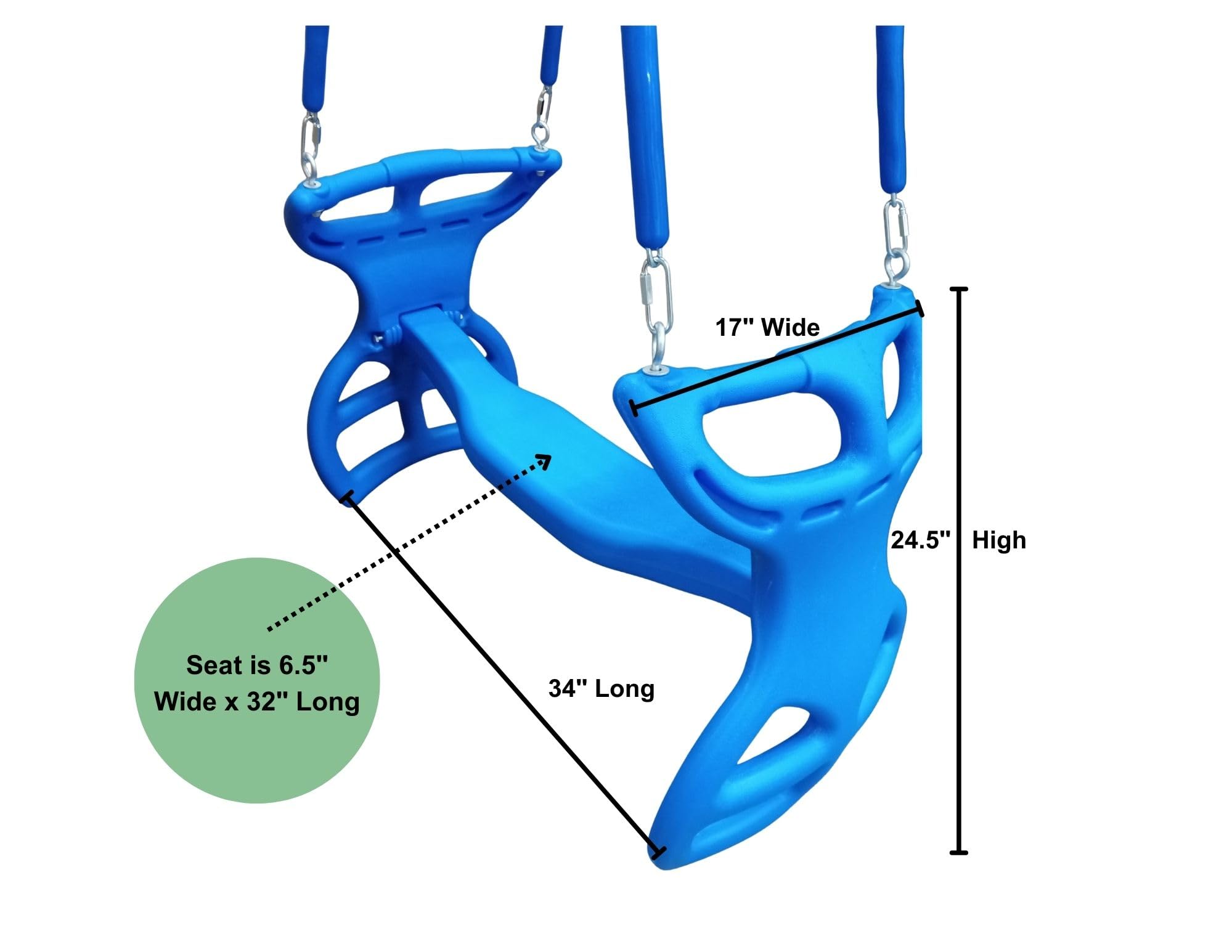 Multi-Child Double Glider Swing Kit for Playsets & Outdoor Gyms- Double The Fun!  Heavy Duty Dual-Ride Tandem Swing, Protective Chains, Hardware & FREE Eye Bolt Connectors!
