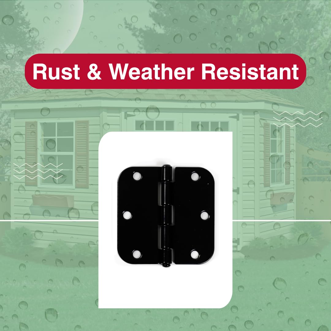 3-1/2" x 3-1/2" Rounded Butt Hinges, 18-Pack