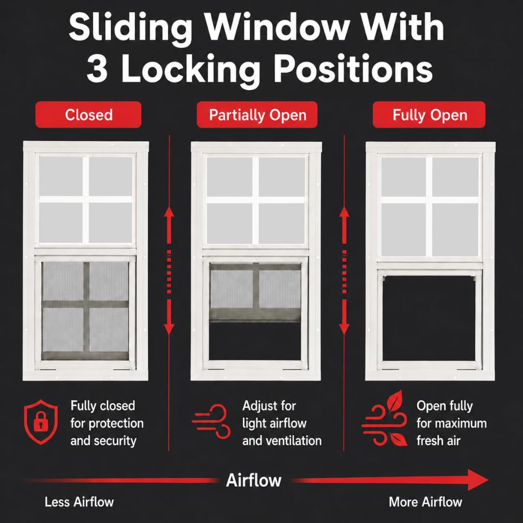 Sliding Shed Window with Screen | Flush Mount 22" x 36" Aluminum Frame for Outdoor Buildings