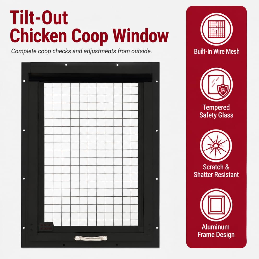 Chicken Coop Window, Flush Mount Tilt Out for Chicken Coops, Sheds, and Playhouses