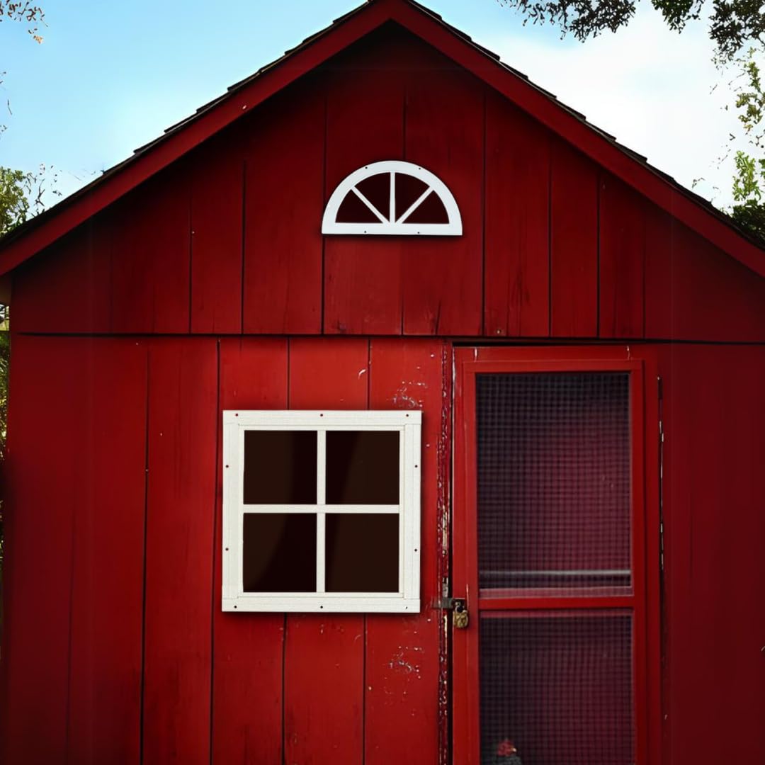 Shed Window 14.25" Half Moon Sunburst- J-Lap, Tempered Glass, for Sheds, Playhouses, and Chicken Coops 1 PK (SUNB14WJ-BX1)