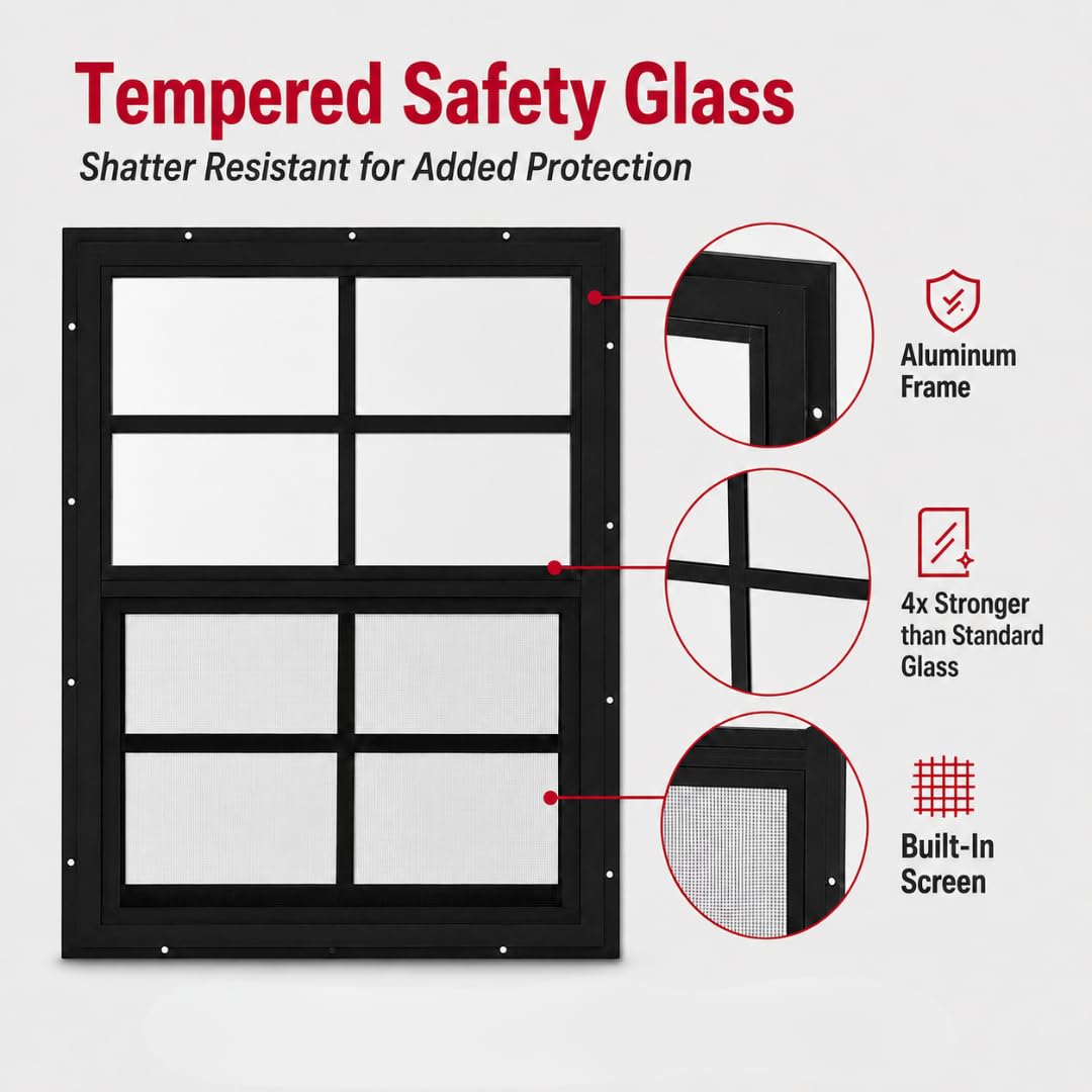 Sliding Shed Window with Screen | Flush Mount 22" x 36" Aluminum Frame for Outdoor Buildings