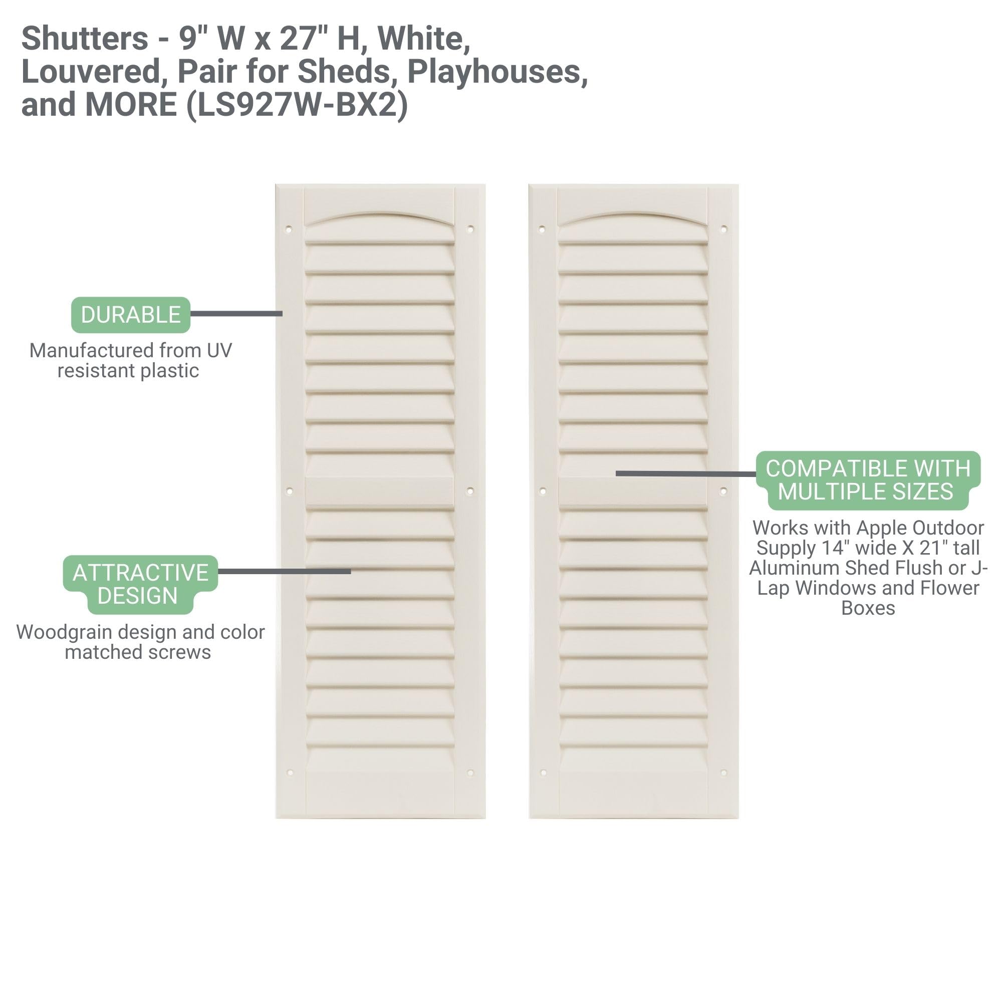 9" x 27" Louvered Shed Shutters, 1 Pair