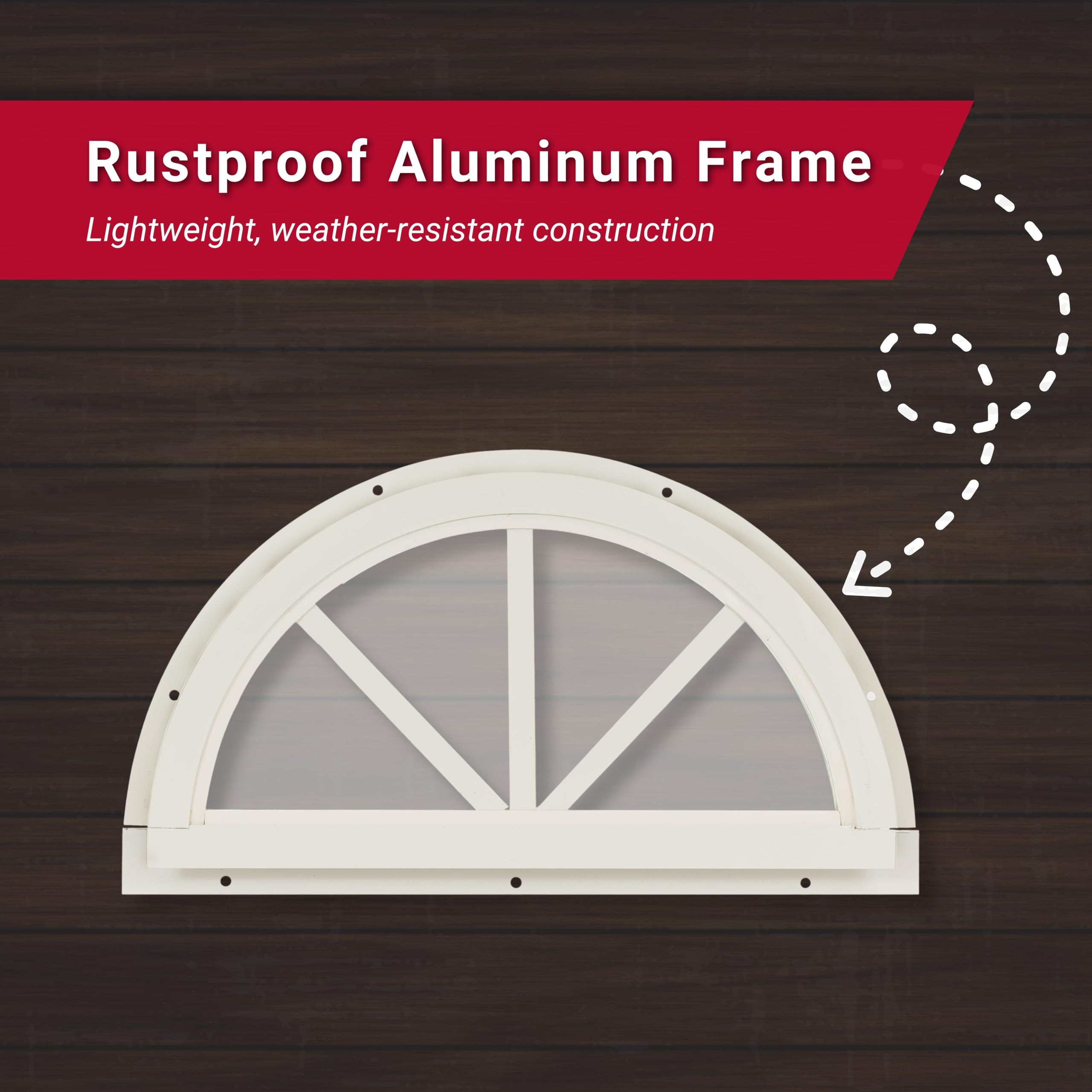 Shed Window 14.25" Half Moon Sunburst- J-Lap, Tempered Glass, for Sheds, Playhouses, and Chicken Coops 1 PK (SUNB14WJ-BX1)