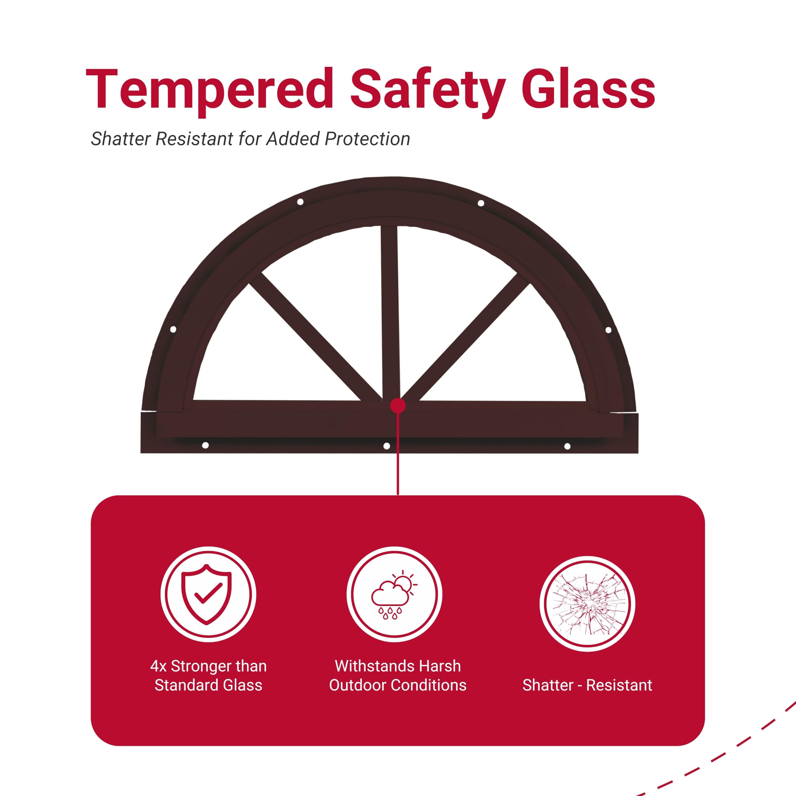 Shed Window 18.25" Half Moon Sunburst J-Lap, Tempered Glass, for Sheds, Playhouses, and Chicken Coops 1 PK (SUNB18WJ-BX1)