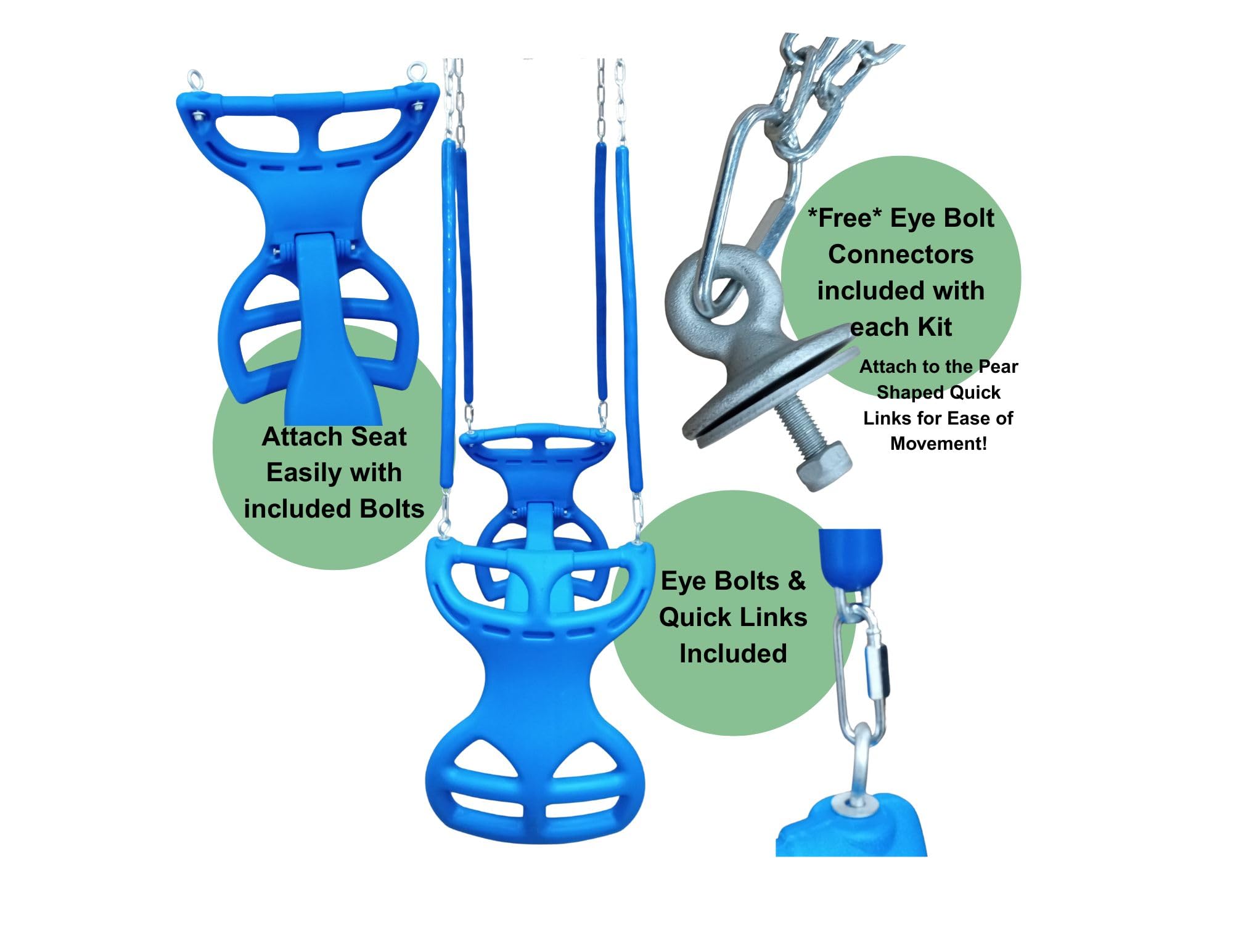 Multi-Child Double Glider Swing Kit for Playsets & Outdoor Gyms- Double The Fun!  Heavy Duty Dual-Ride Tandem Swing, Protective Chains, Hardware & FREE Eye Bolt Connectors!