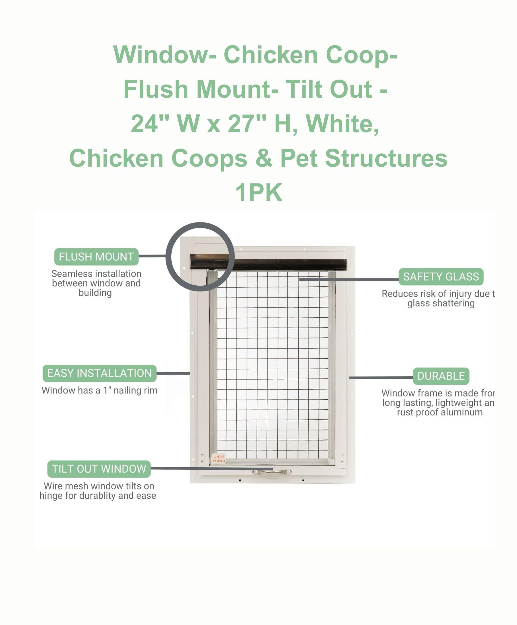 Chicken Coop Window, Flush Mount Tilt Out for Chicken Coops, Sheds, and Playhouses